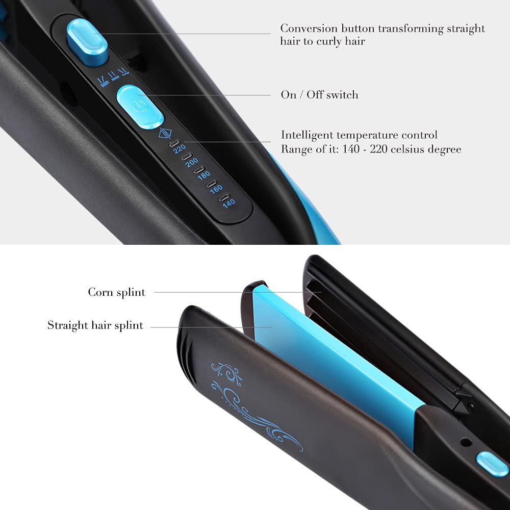 Professional 2-in-1 Portable Hair Straightener & Curler - Tourmaline Ceramic Coating, Dual-Use Styling Tool with 220°C Heat for Salon-Quality Results - Perfect for Travel, Home Use & Professional Styling