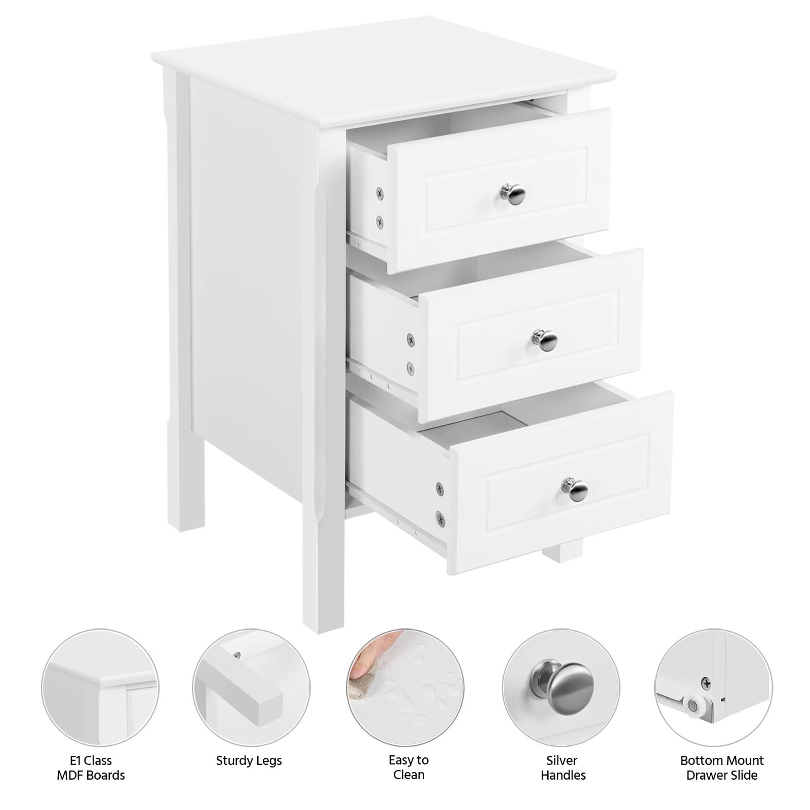 Yaheetech 2-Piece Set of 3-Drawer Bedside Cabinets - 60cm Height Nightstand with Storage for Bedroom, Living Room & Office Organization - Modern Bedside Chest of Drawers for Home Decor