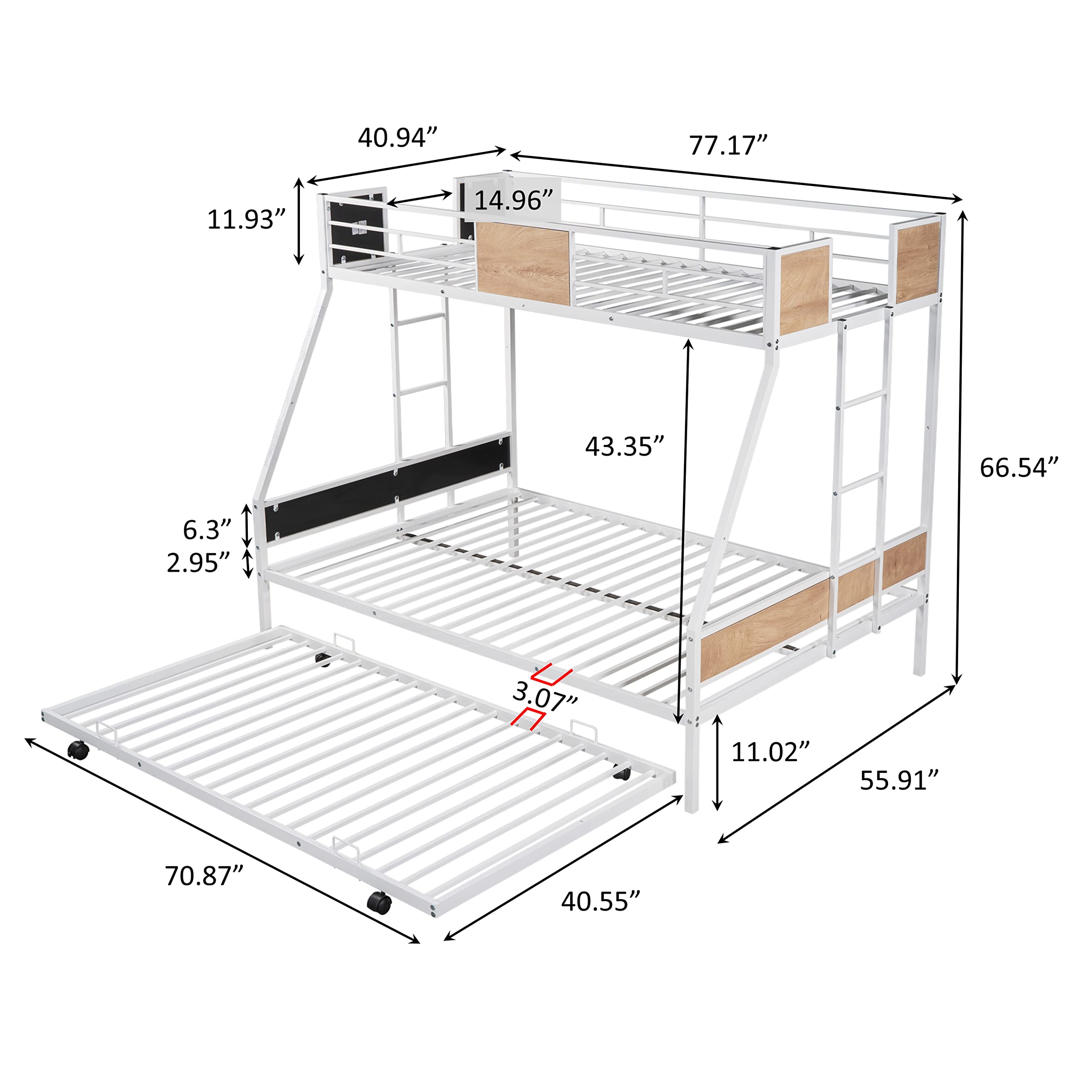 Merax Twin Over Full Bunk Bed with Trundle - Sturdy Steel Bunk Bed Frame with Safety Rail & Ladder - Space-Saving Solution for Kids Bedroom, Dorm Room, Boys & Girls (Light Brown) - Perfect for Small Spaces, Sleepovers & Multi-Child Rooms