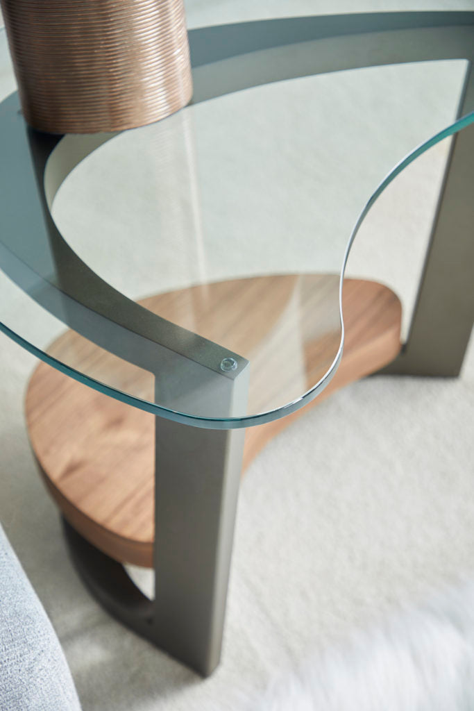 Elite Modern Maui Walnut & Metal Accent Table - Stylish Side Table for Living Room, Bedroom, or Office Decor