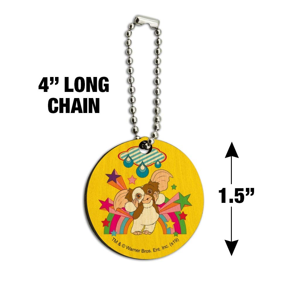 Gremlins Gizmo Rainbow Wooden Round Keychain - Cute Movie Character Key Ring for Fans & Collectors - Perfect for Keys, Bags & Gifts
