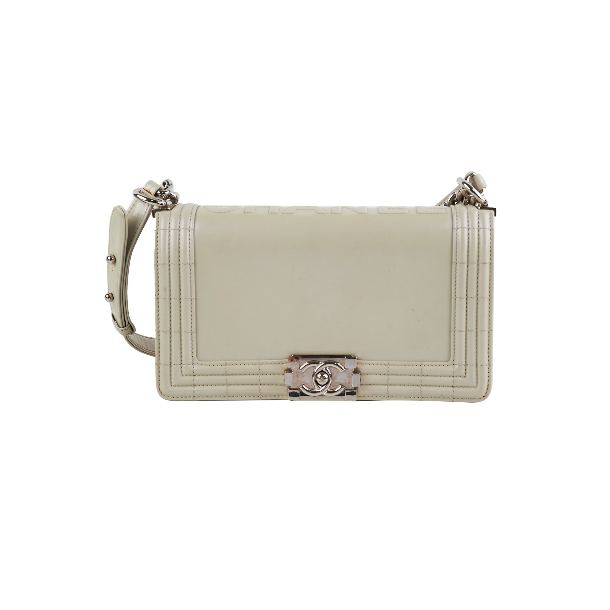 Chanel Boy Old Medium Iridescent Light Grey Leather Shoulder Bag - Luxury Designer Handbag for Women, Perfect for Evening Parties & Special Occasions