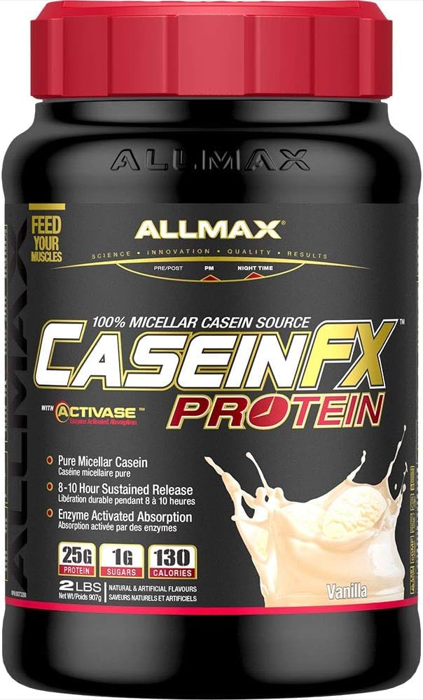 ALLMAX CASEIN-FX Protein Powder, Vanilla Flavor - 2 lb (25g Slow-Release Protein Per Scoop) - Low Carb, Zero Added Sugar - 27 Servings - Ideal for Nighttime Recovery & Muscle Growth