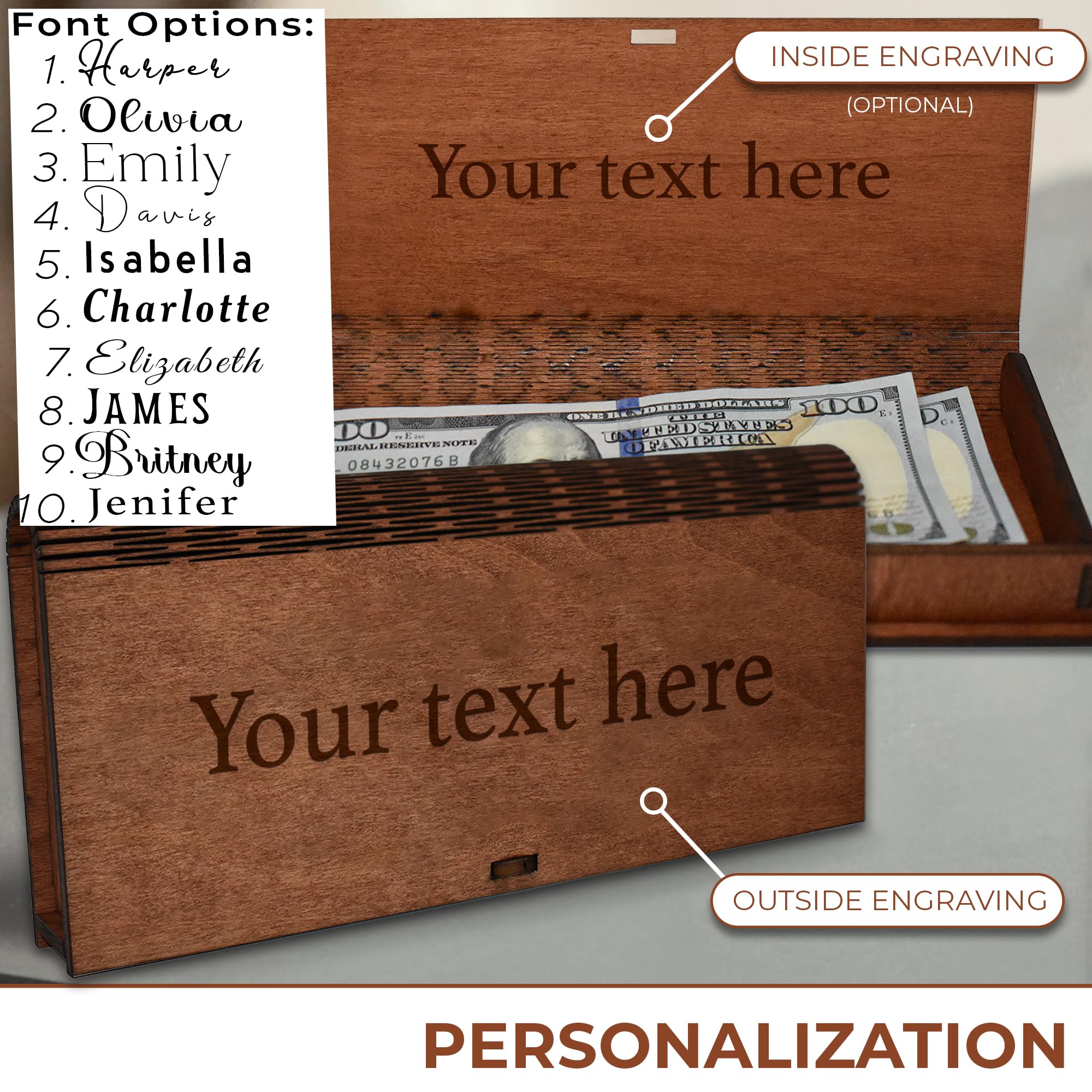 Personalized Engraved Wooden Gift Box for Wedding, Birthday, Anniversary & Graduation - Custom Cash Holder for Money Gifts - Perfect for Christmas, Special Occasions & Keepsake Storage