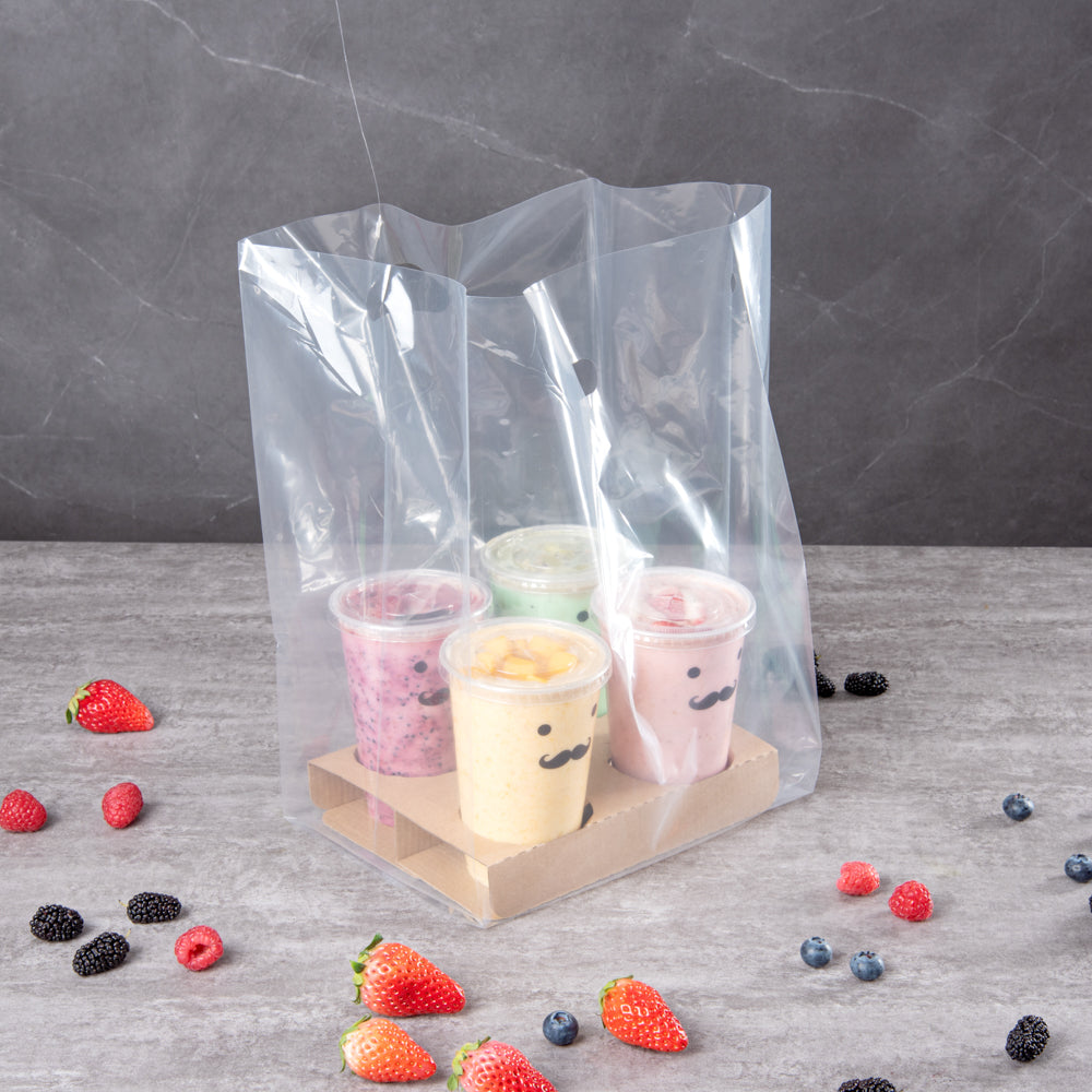 Clear Plastic Take Out Bags for 4-Cup Drink Carriers - 17.75