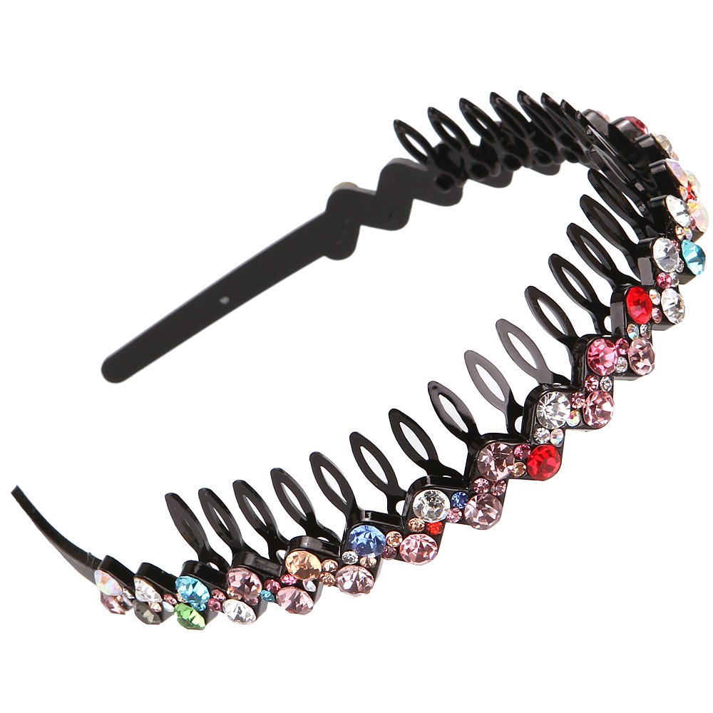 LONEEDY Rhinestone Crystal Teeth Comb Headbands for Women - Non-Slip Hard Headband Hair Accessories (Blue, Pink) - Perfect for Weddings, Parties, and Special Occasions