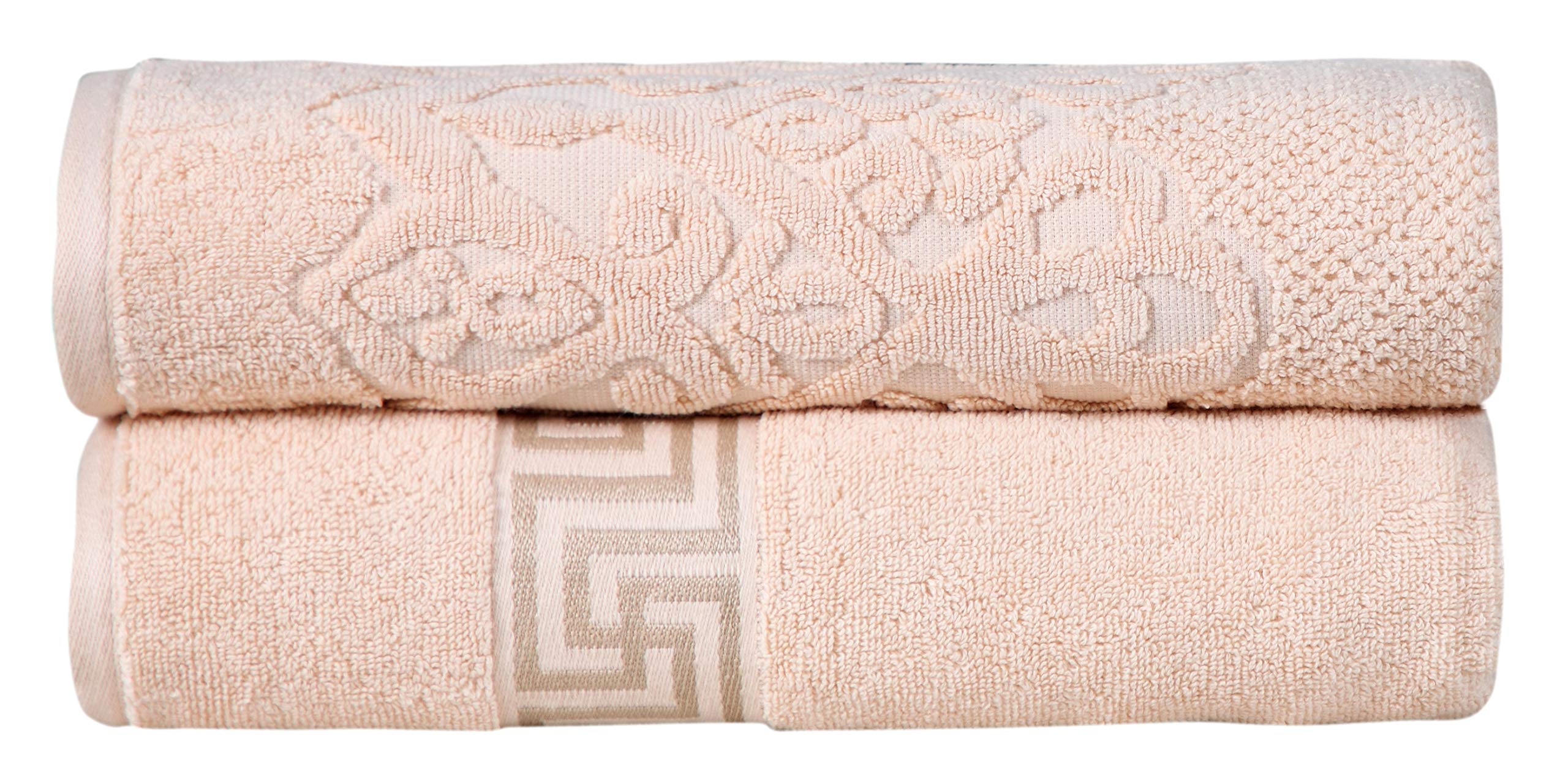 Luxury Jacquard 2-Piece Bath Towel Set - 100% Premium Cotton 600 GSM Soft Absorbent Towels (Peach, 28