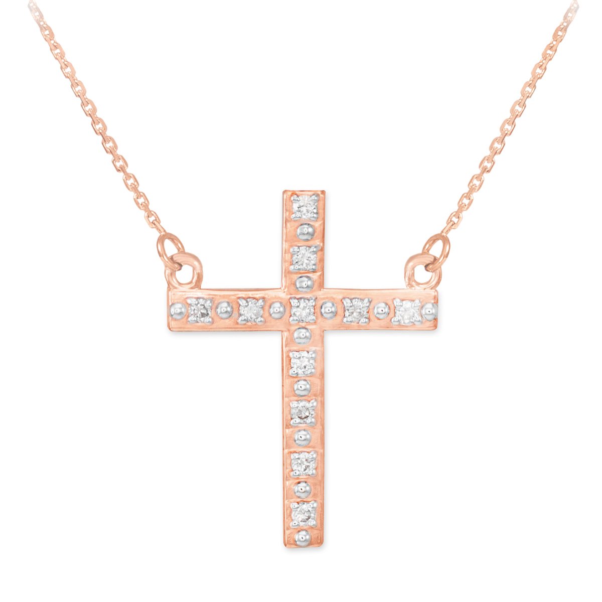 14K Rose Gold Diamond Cross Pendant Necklace for Women - Elegant Religious Jewelry Gift for Baptism, Confirmation & Everyday Wear