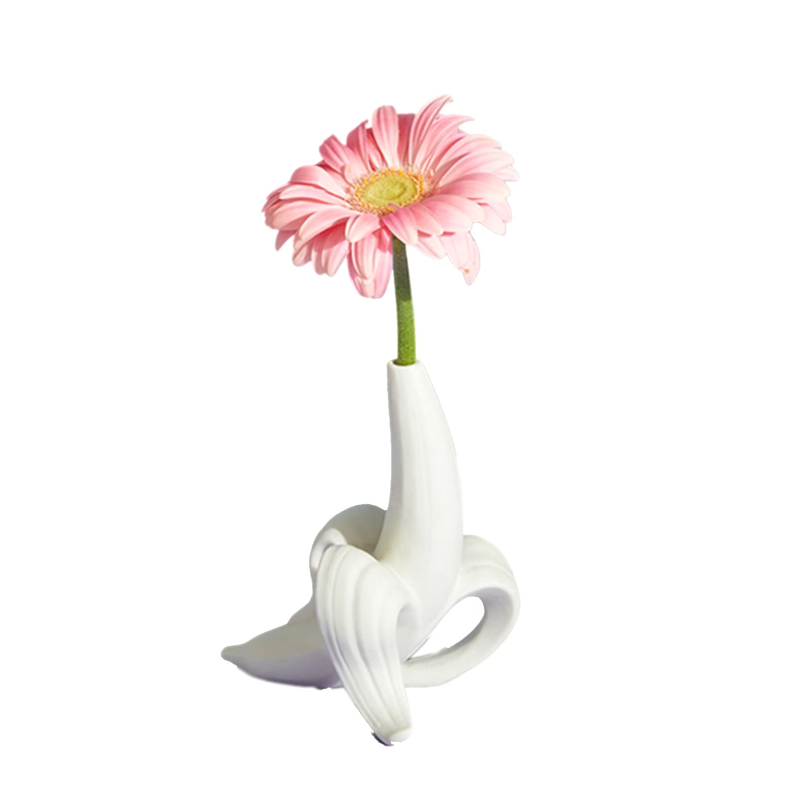 CHUNGEBS White Ceramic Banana-Shaped Flower Vase - Unique Home Decor for Living Room, Table Centerpiece - Perfect for Fresh Flowers & Modern Interior Design