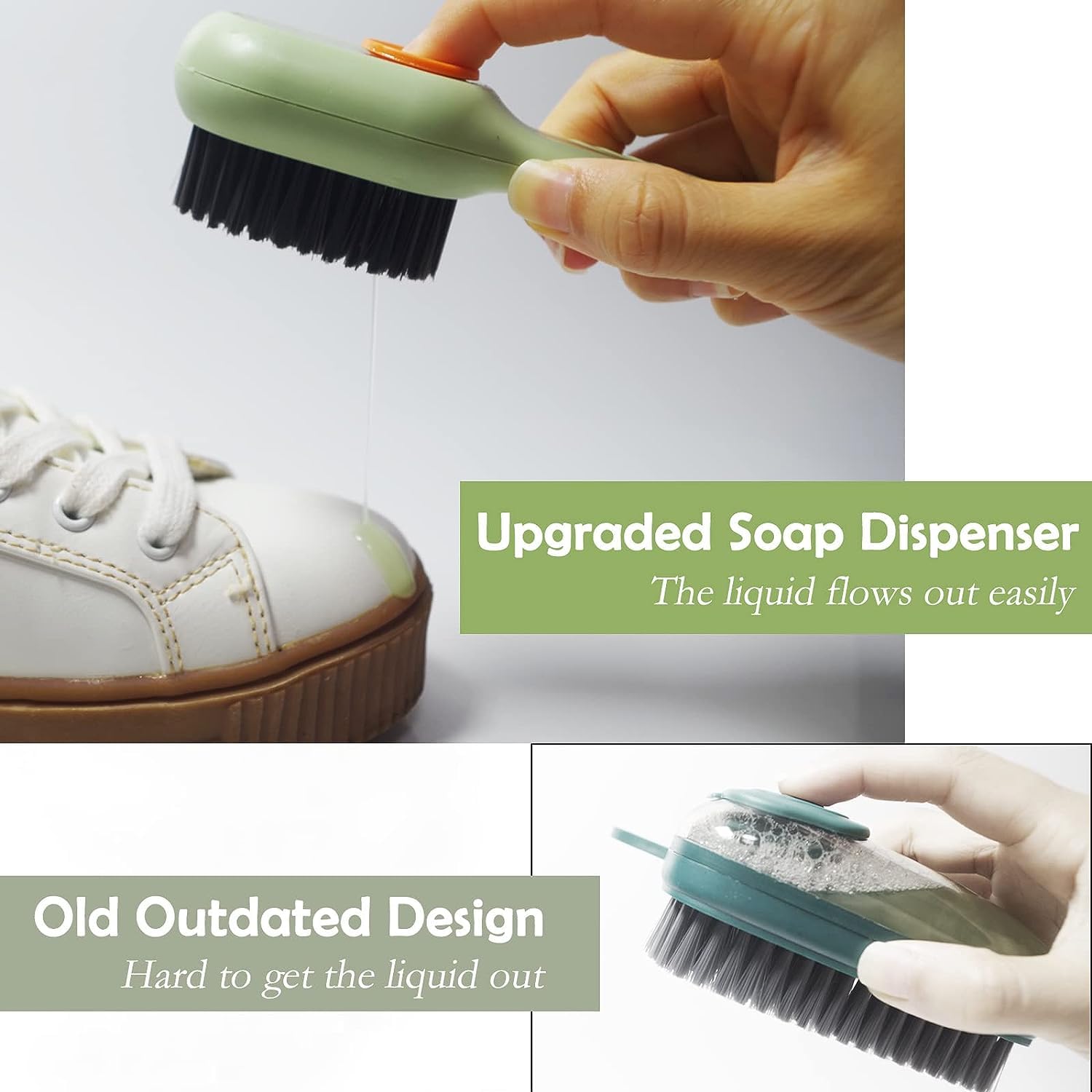 Multifunctional Liquid Shoe Brush with Soap Dispenser - Long Handle Press-Type Cleaner with Refillable Liquid Cartridge (Pack of 1) - Perfect for Sneakers, Boots & Leather Shoes Cleaning at Home or On-The-Go