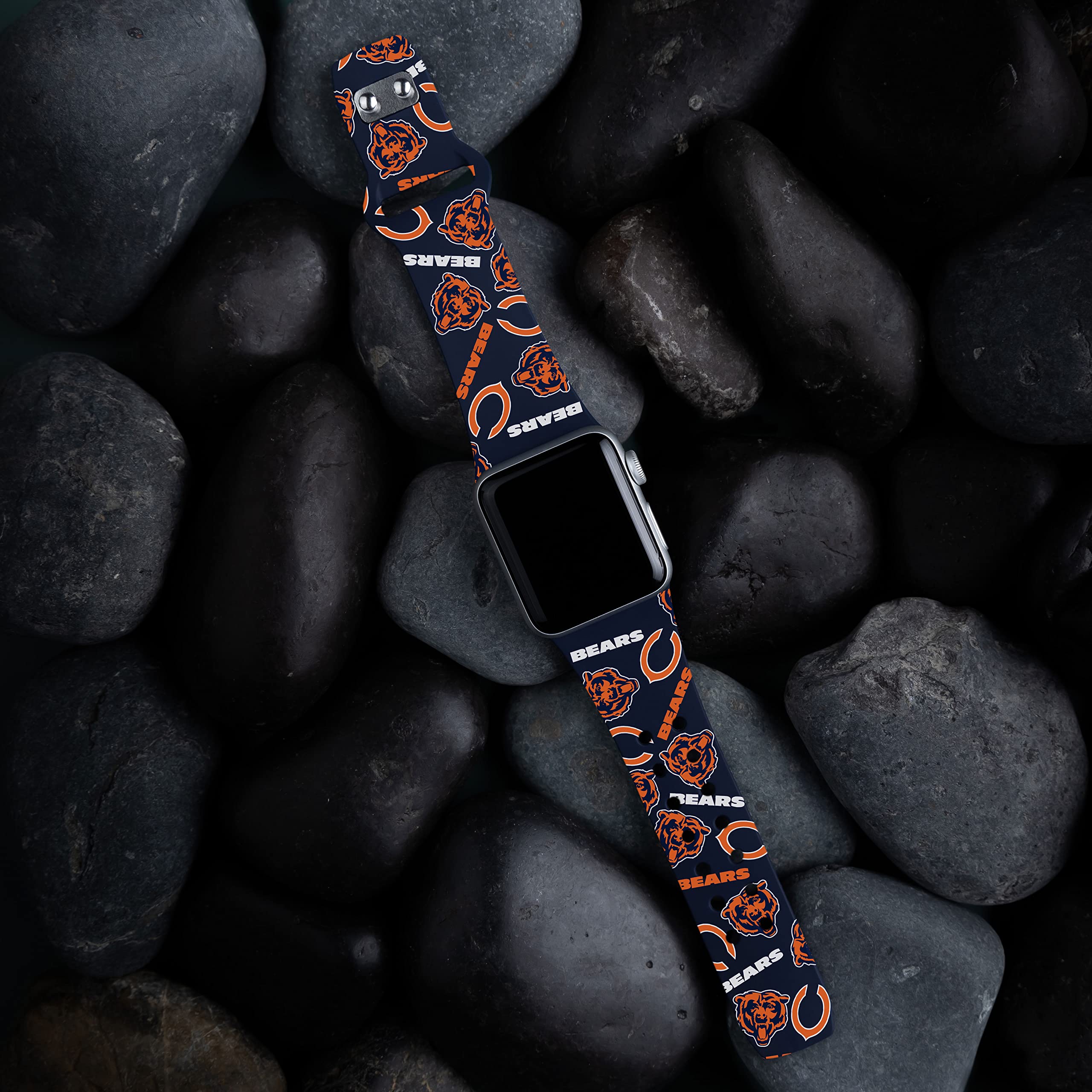 Chicago Bears HD Watch Band for Apple Watch - Durable Silicone Sports Strap, Compatible with All Apple Watch Series (38mm/40mm/41mm/42mm/44mm/45mm/49mm) - Perfect for Game Day, Workouts & Casual Wear