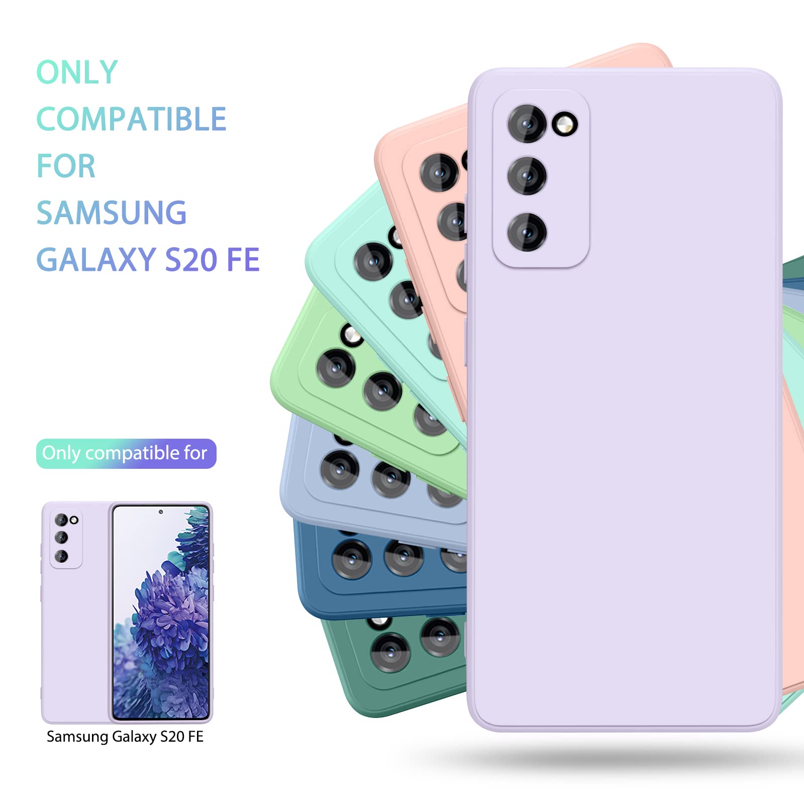 2 Pack Slim Full-Body Protective Cases for Samsung Galaxy S20 FE 4G/5G - Stylish Silicone Phone Cover with Shock Absorption (Pink & Grass Purple) | Perfect for Everyday Use, Work & Outdoor Activities