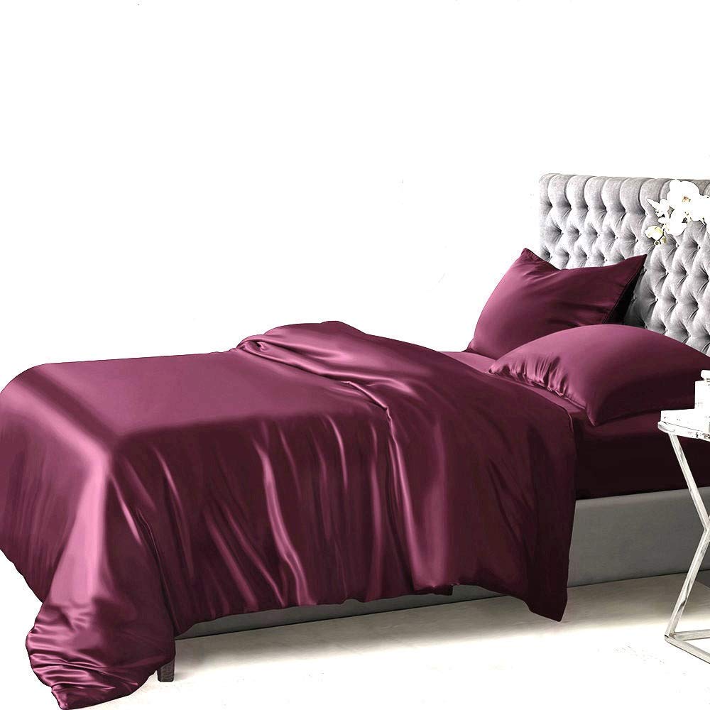 Luxury 10-Piece Satin Comforter Set - Soft Silk-Like Bedding (Comforter, Duvet Cover, Flat Sheet, Fitted Sheet, 6 Pillowcases) - Durable & Comfortable Olympic Queen Size in Wine Red - Perfect for Master Bedrooms, Guest Rooms & Luxury Hotels