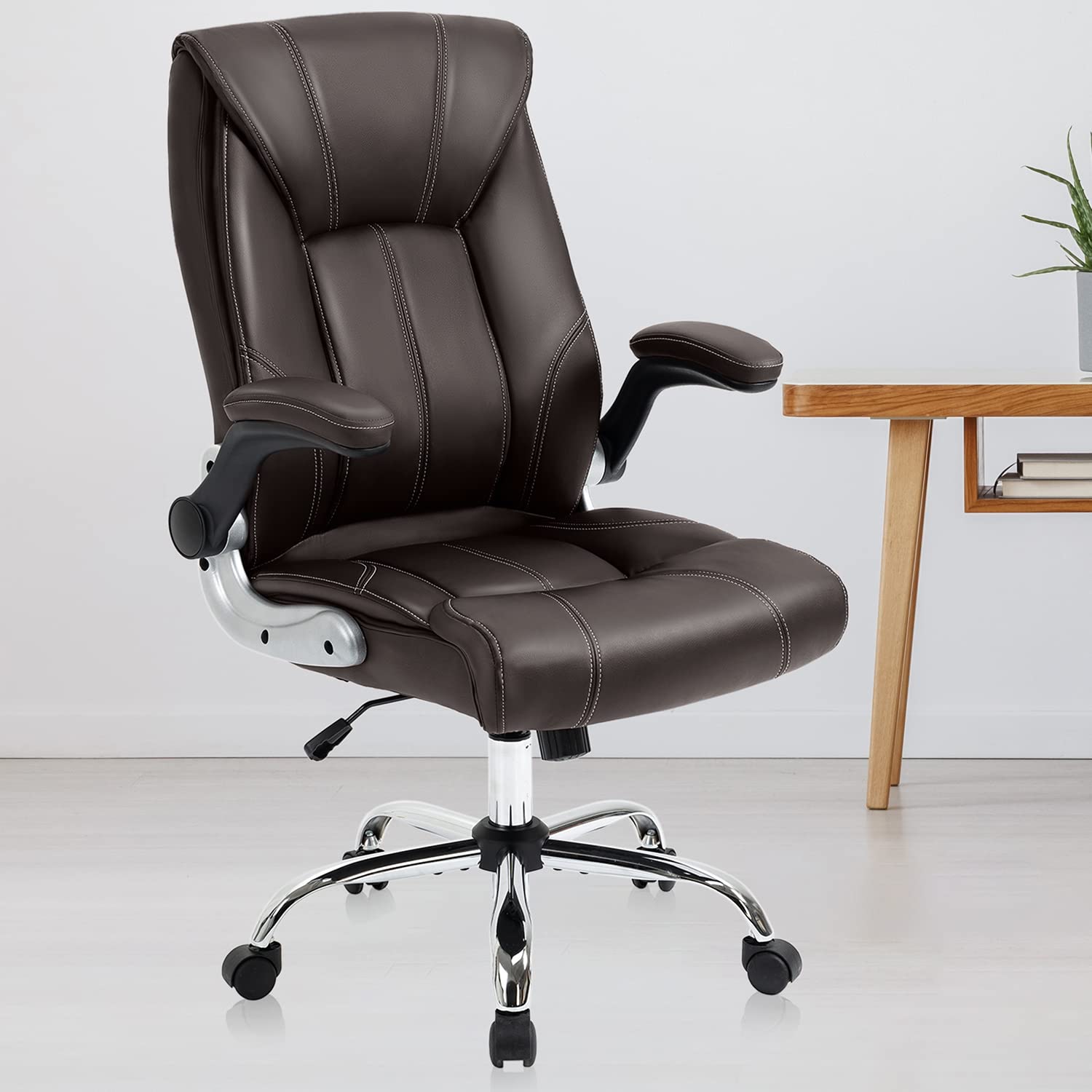 Premium Executive Office Chair - High Back Leather Desk Chair with Lumbar Support for Home & Office - Ergonomic Computer Chair for Long Work Hours (Brown) - Perfect for Professionals, Gamers & Remote Workers