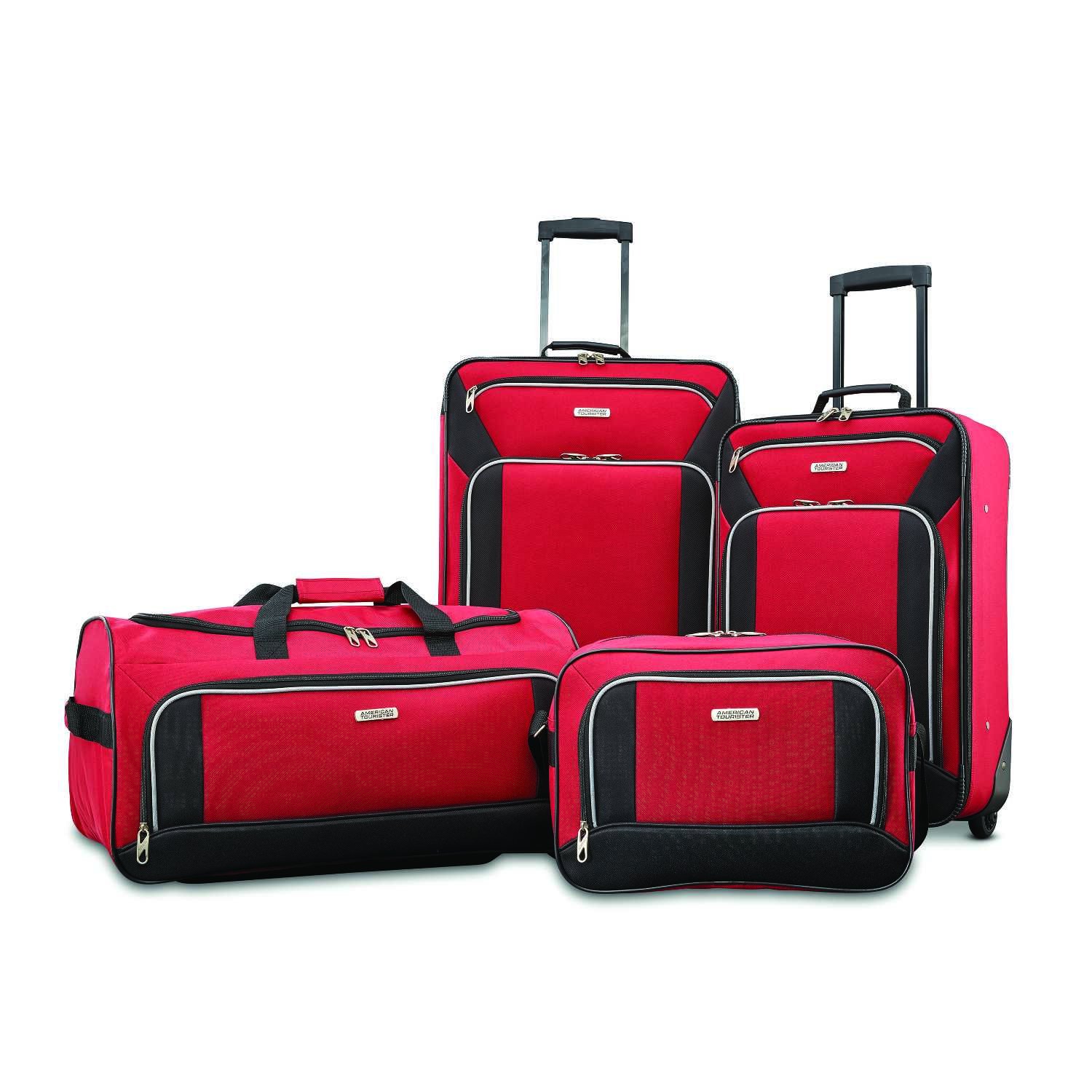 American Tourister Fieldbrook XLT Softside Upright Luggage Set - 4-Piece (21/25 Inch) in Red & Black | Lightweight Durable Suitcase for Travel, Business Trips & Family Vacations