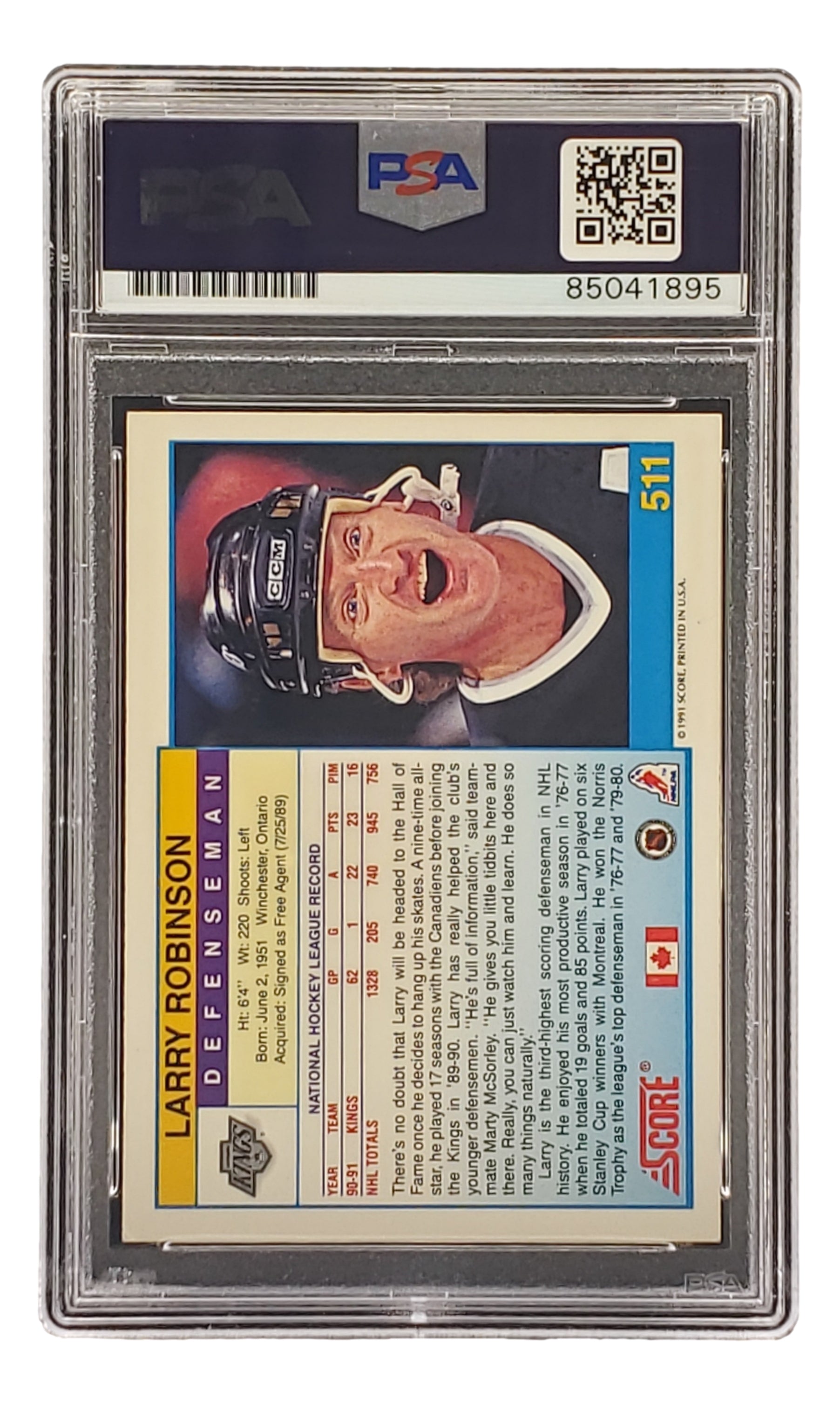 Larry Robinson Autographed 1991 Score #511 LA Kings Hockey Card - PSA/DNA Certified 85041895 - Collectible Memorabilia for NHL Fans & Sports Card Enthusiasts