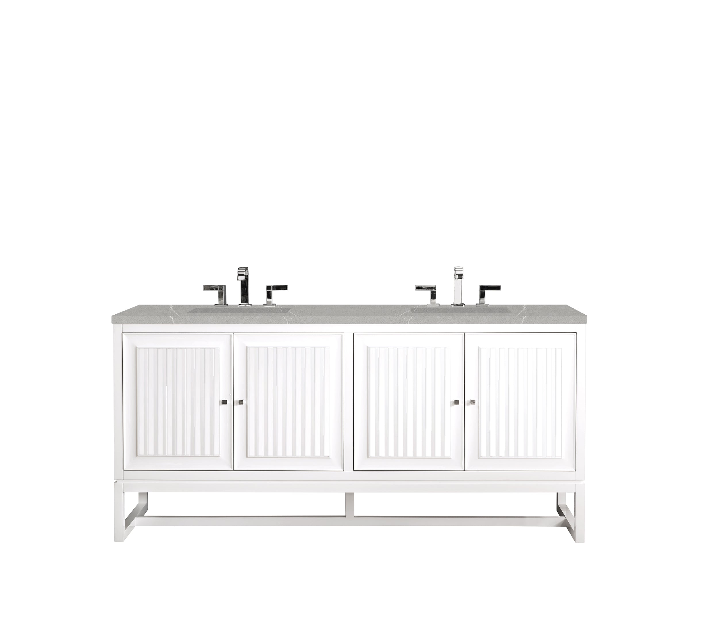 Athens 72 Inch Double Vanity Cabinet with 3CM Eternal Serena Top - Glossy White Bathroom Furniture for Modern Home & Luxury Spa Style Decor