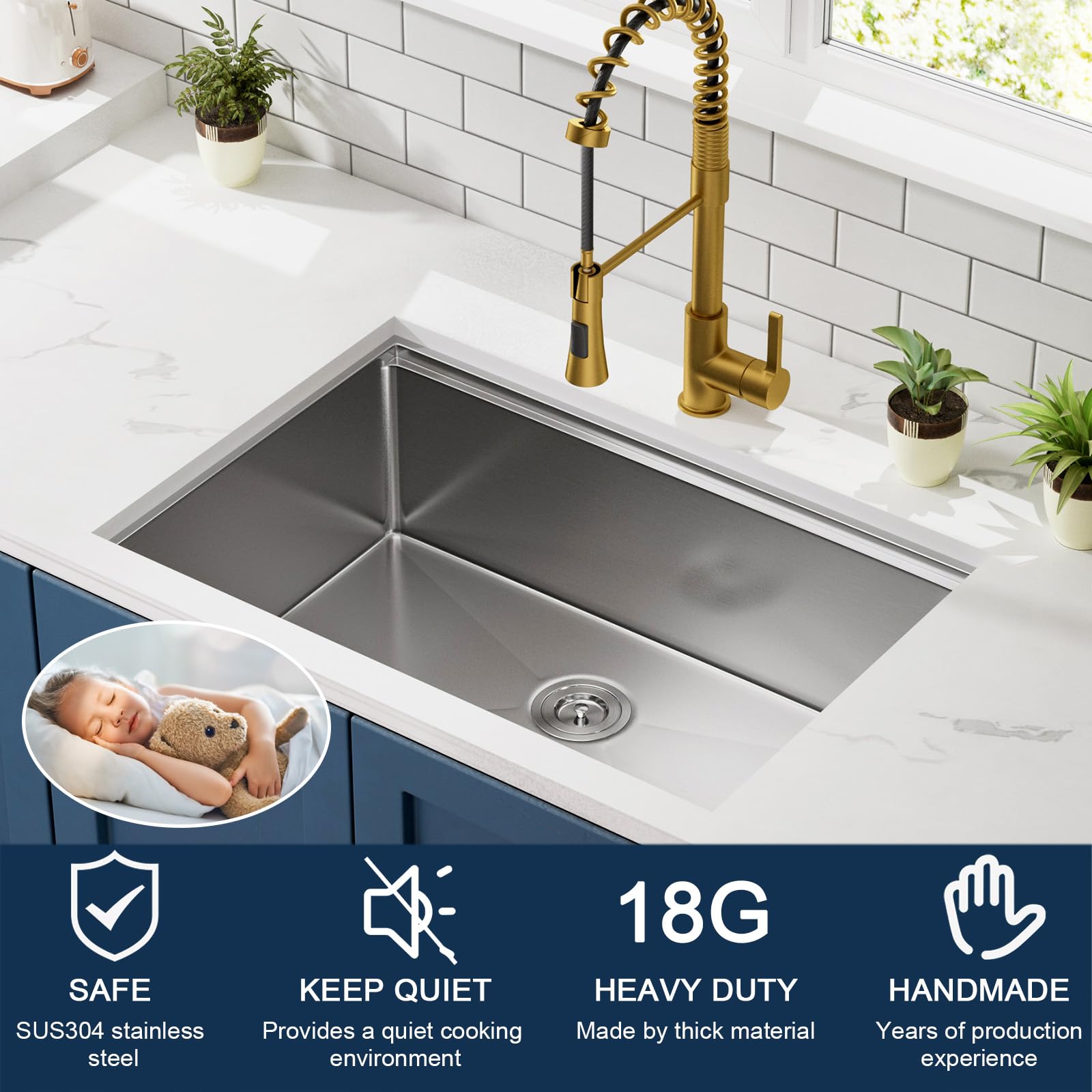 28-Inch Undermount Single Bowl Stainless Steel Kitchen Sink - 18 Gauge Workstation with R10 Radius & Ledge | CELAENO Handmade All-in-One Sink for Modern Kitchens | Perfect for Food Prep, Dishwashing & Entertaining