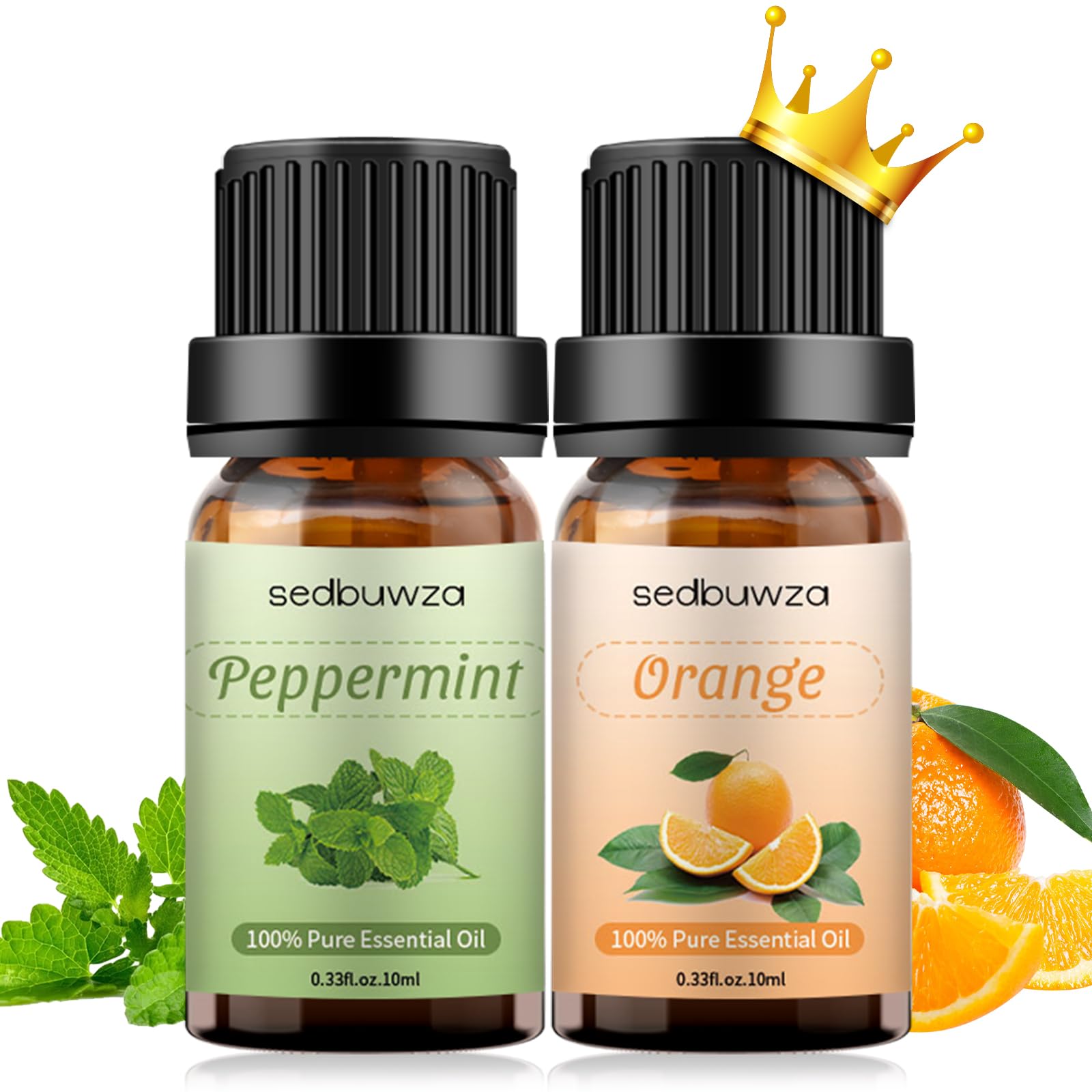 **Sedbuwza Peppermint & Orange Essential Oil Set (2 x 10ml) – Natural Aromatherapy Oils for Diffusers, Massage, Soap & Candle Making – Refreshing Scent for Relaxation & Stress Relief**    *(Use for home spa, yoga sessions, or creating a calming atmosphere in your bedroom or office.)*