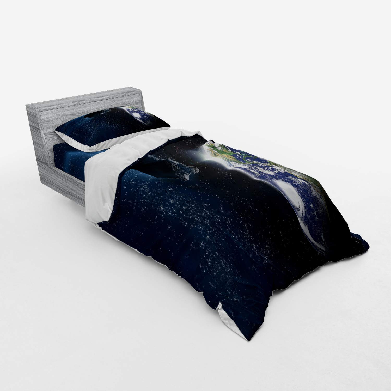 Ambesonne Galaxy Duvet Cover Set - Twin XL Size, 3-Piece Bedding Set with Comet & Meteor Shower Print, Dark Blue Grey - Includes Sham & Fitted Sheet - Perfect for Space-Themed Bedrooms, Teen Rooms & Astronomy Lovers