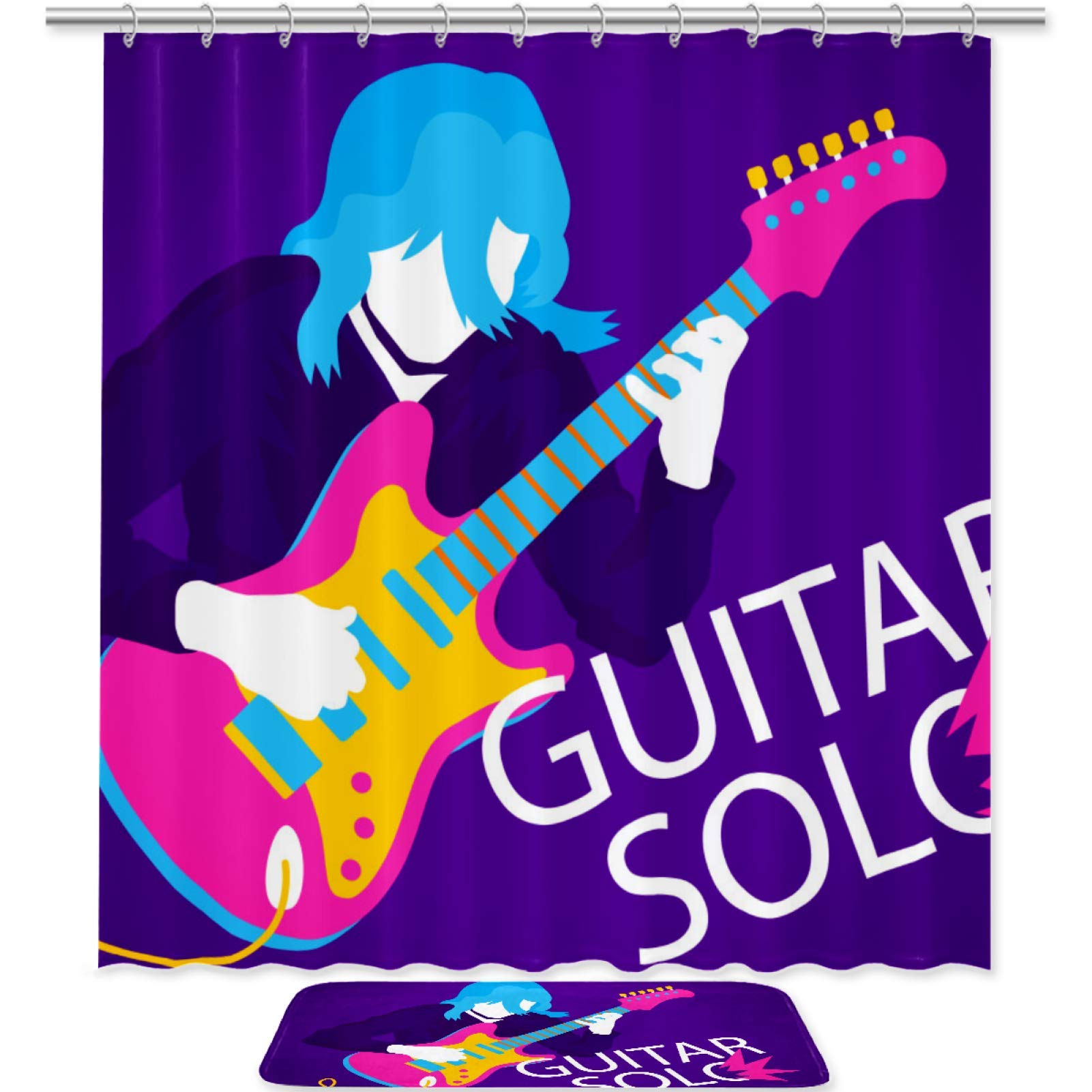 Waterproof Polyester Guitar Solo Shower Curtain with Hooks - Machine Washable Bathroom Decor for Music Lovers - Perfect for Bathroom, Dorm, and Apartment Decor