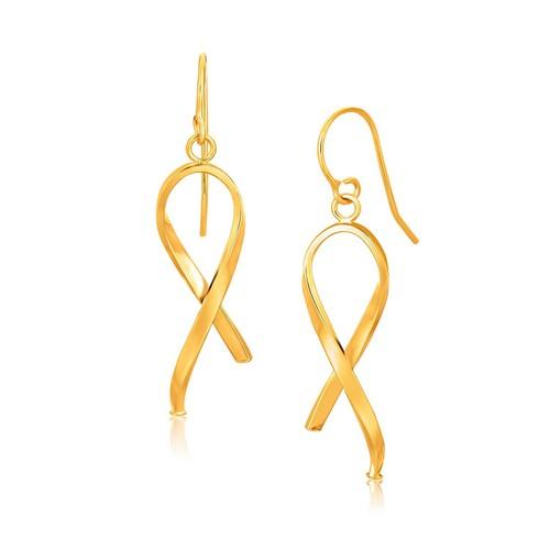 14K Yellow Gold Ribbon Style Dangling Earrings for Women - Elegant Drop Earrings for Parties, Weddings & Special Occasions