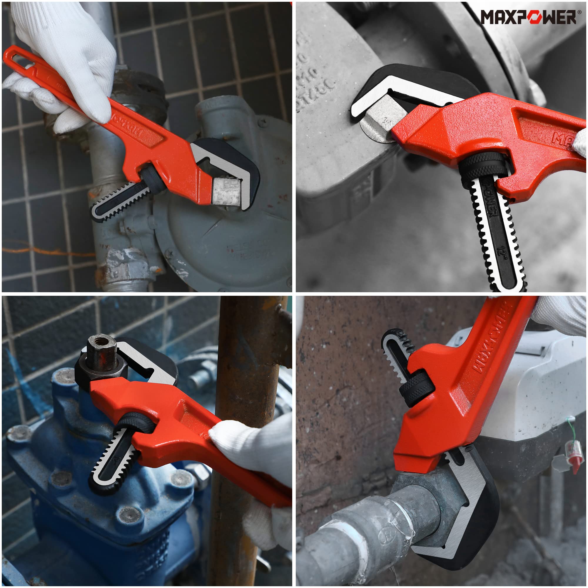 MAXPOWER 12 Inch Adjustable Offset Hex Wrench - Red Cast Iron for Automotive, Bicycle & Home Repair (Perfect for Tight Spaces & Hard-to-Reach Bolts)