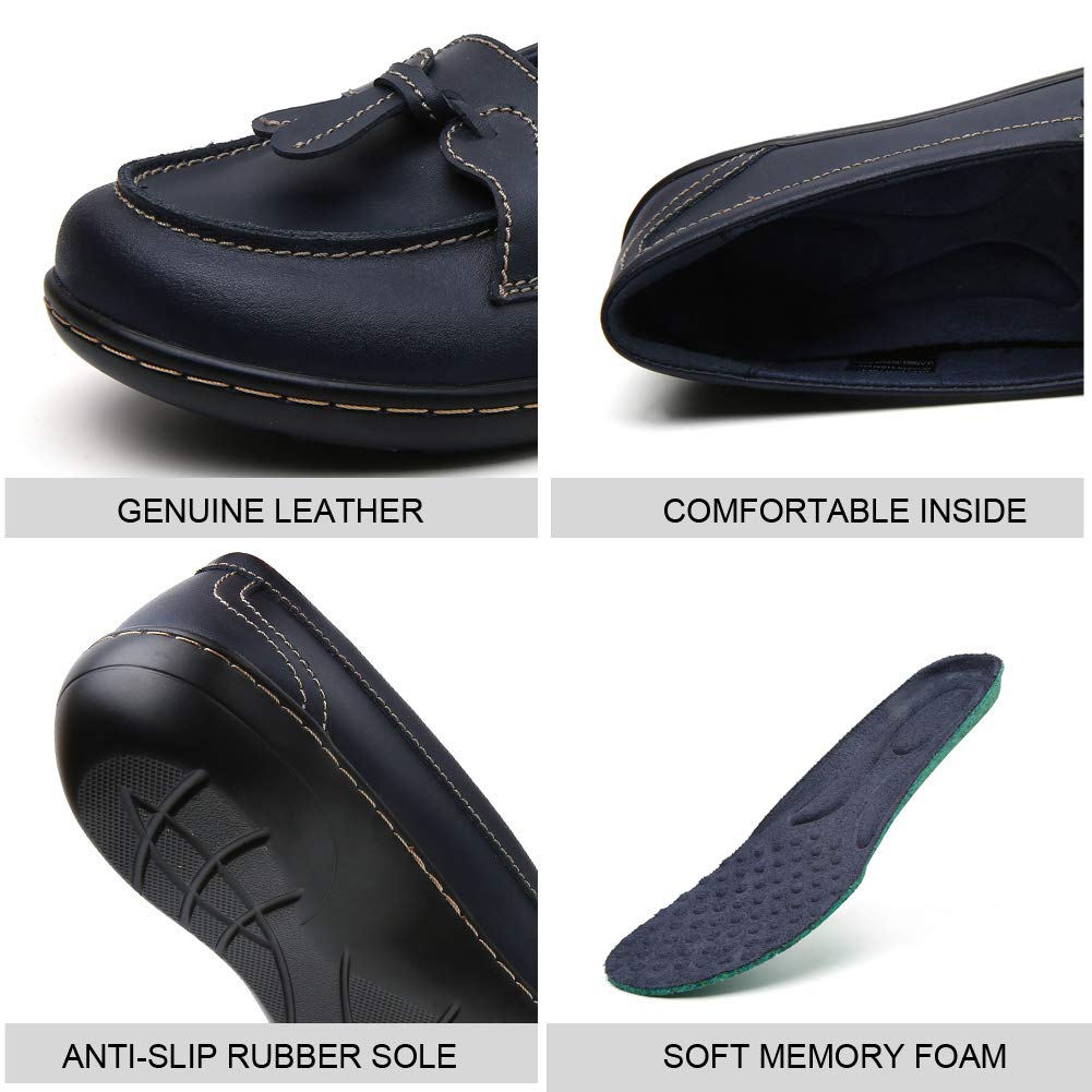 Maichal Women's Slip-On Loafers - Genuine Leather Comfort Dress Shoes with Tassel Detail | Perfect for Office, Business Casual & Formal Occasions
