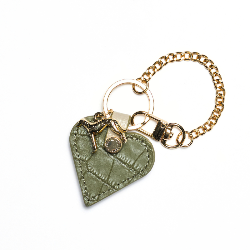 Emerald Green Leather Heart Bag Charm - Elegant Keychain for Handbags, Backpacks, Gifts | Perfect for Valentine's Day, Anniversary, Birthday Presents