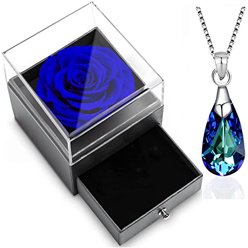 Blue Rose Birthsone Necklace