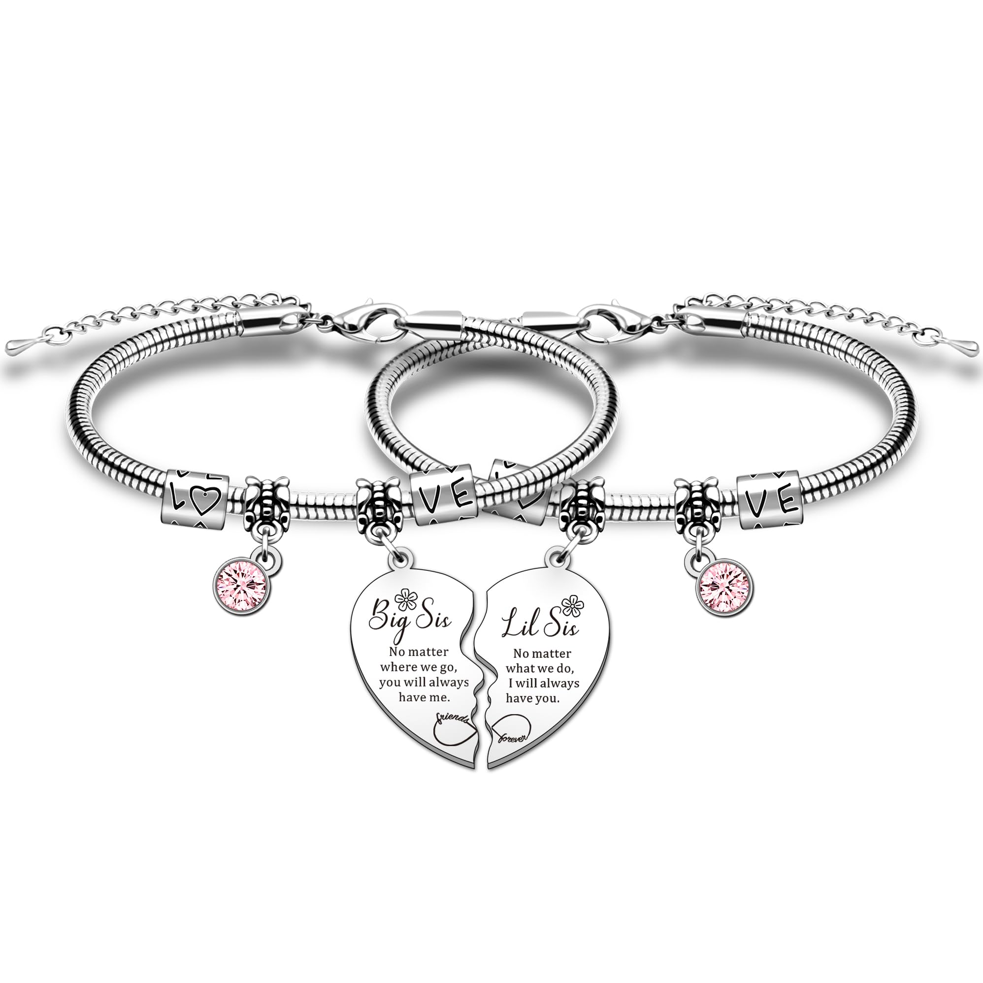 HULALA 2 Pcs Big Sis Little Sis Matching Heart Bracelets - Best Sister Birthday & Christmas Gifts - Cute Sister Jewelry for Long Distance Relationships - Perfect for Sibling Bonding, Family Reunions & Special Occasions