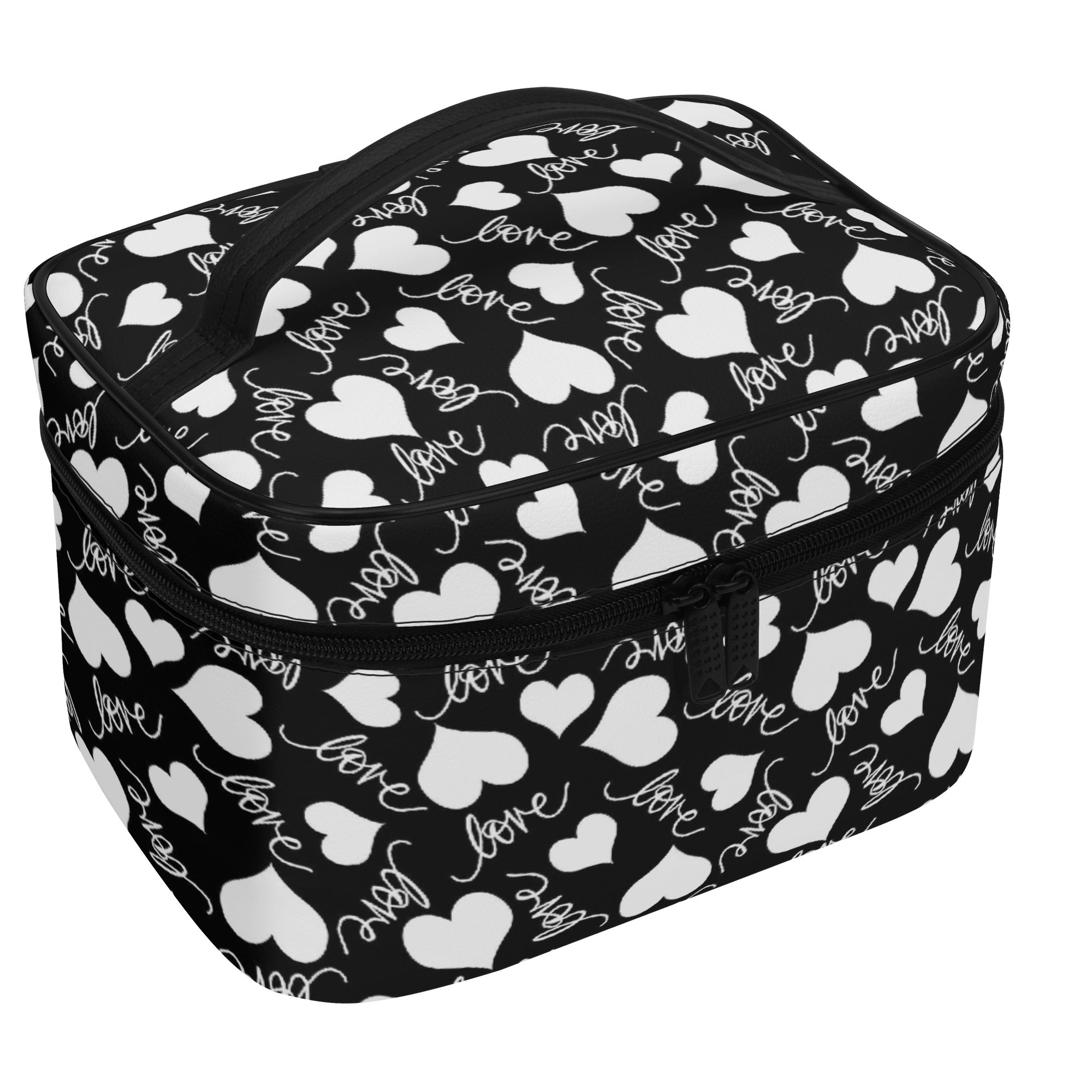 Love And Hearts Leather Cosmetic Bag - Waterproof Travel Makeup Pouch for Women | Perfect for Travel, Gym & Everyday Use
