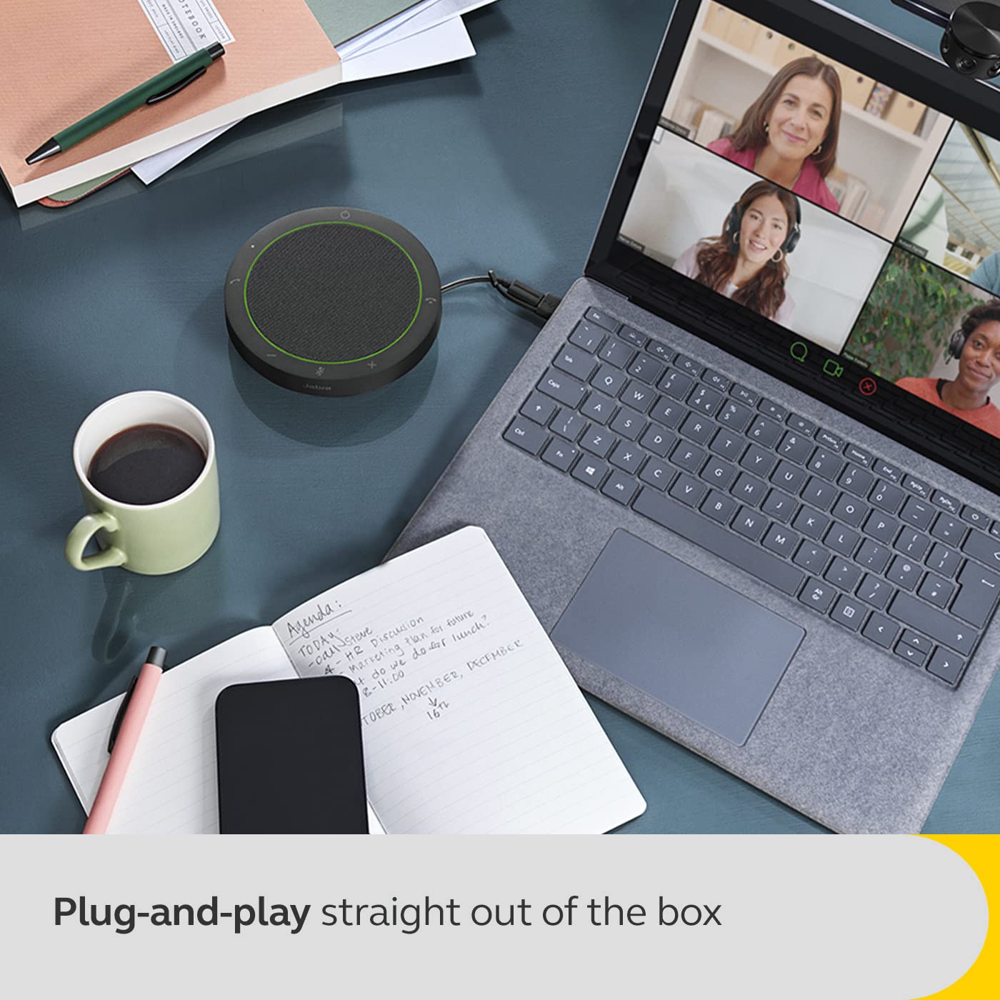 Jabra Speak2 40 Portable Speakerphone with 4 Noise-Cancelling Microphones, 50mm Full-Range Speaker & Wideband Audio - USB A/USB C Connectivity - Zoom & Google Meet Certified - Dark Grey - Perfect for Remote Work, Conference Calls & Home Office Meetings