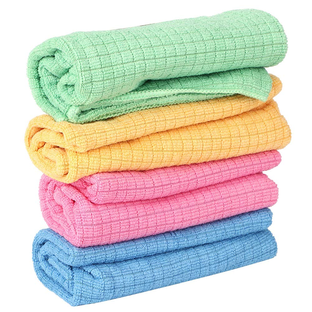 4-Pack Premium Microfiber Cleaning Cloths - Super Absorbent Reusable Dish Towels for Kitchen, Car, Windows & Household Cleaning (Great Housewarming Gift) - Perfect for Daily Cleaning, Spill Wipes & Streak-Free Shine