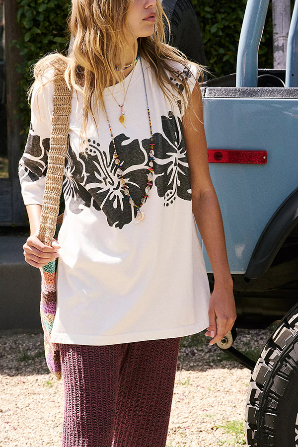 Floral Print Loose Fit Round Neck Short Sleeve T-Shirt for Women - Casual Summer Top for Outdoors, Beach & Vacation