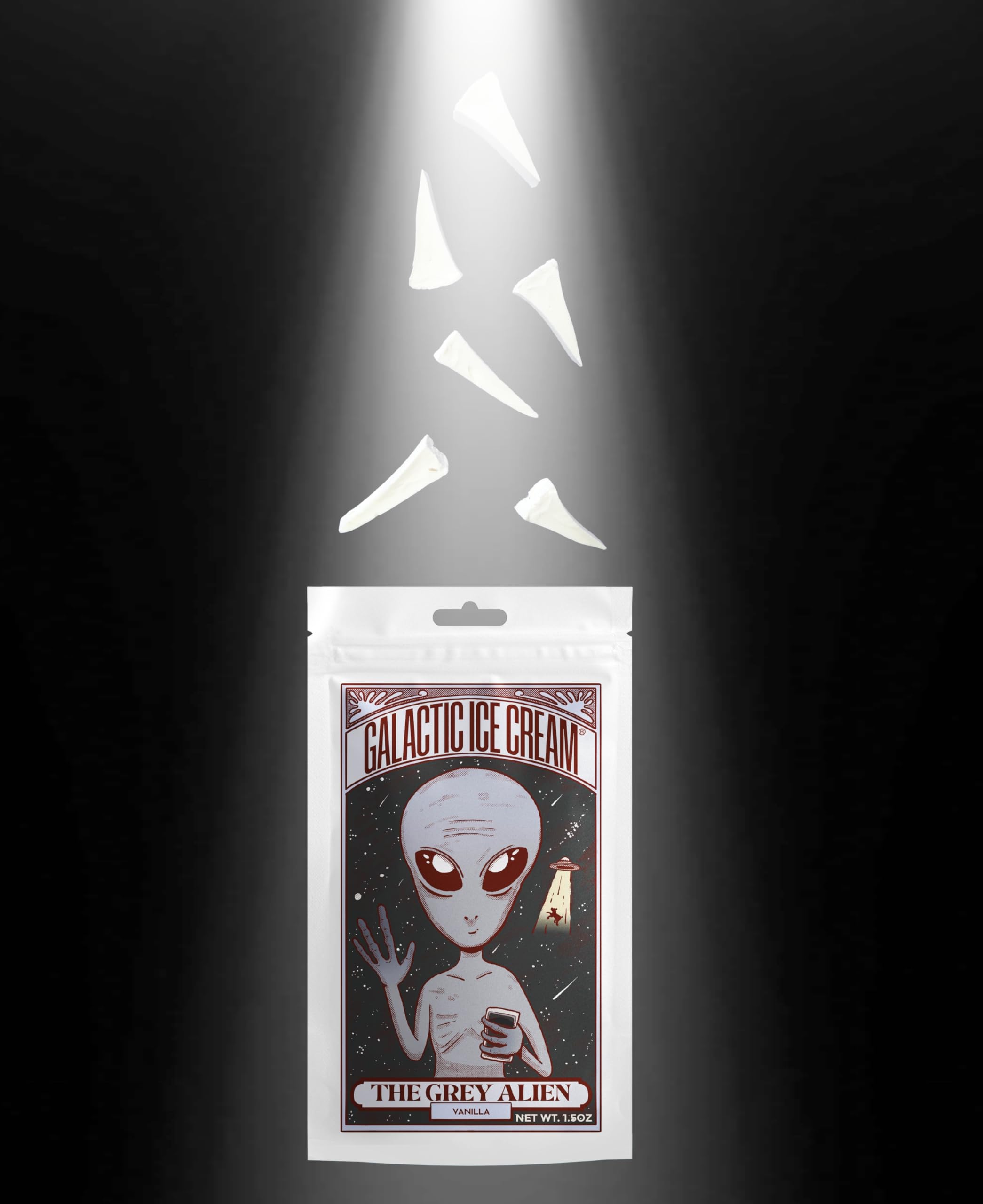 Freeze Dried Ice Cream - Gourmet Vanilla, Chocolate, Strawberry & Salted Caramel Flavors - Artisan Crafted Space Food with Simple Ingredients - Perfect for Camping, Hiking & Space Enthusiasts - Galactic Freeze Dried Dessert Snacks (Grey Alien Vanilla)