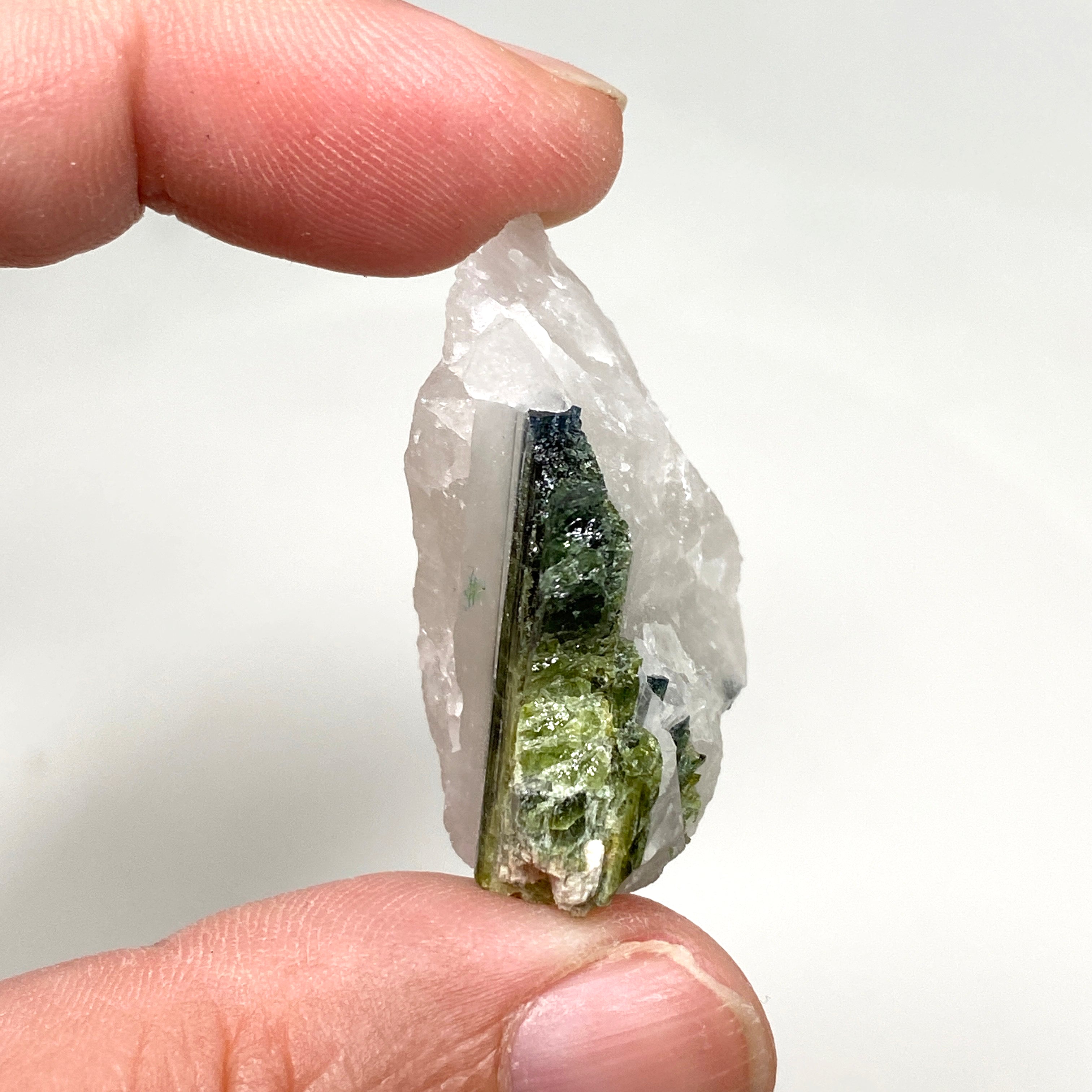 Natural Green Tourmaline on Quartz Crystal Specimen - GTQ05 | Healing Stone for Meditation, Reiki & Home Decor