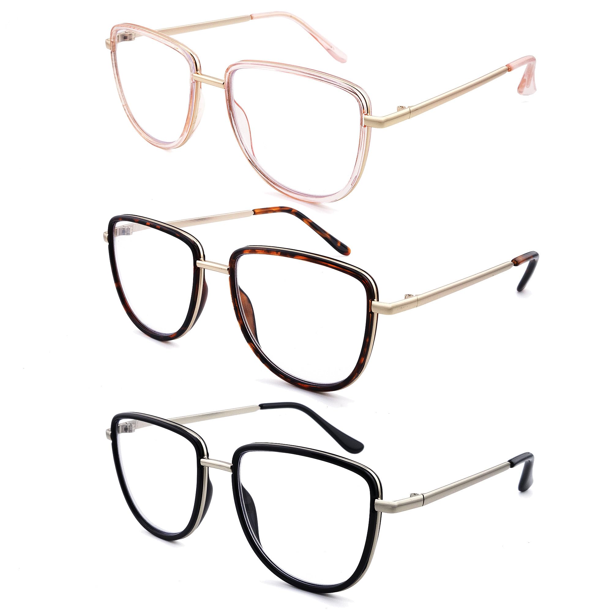 3 Pack TR90 Oversized Reading Glasses for Women - Fashion Square Frame Non-Polarized Readers - Perfect for Reading, Computer Work & Fashion Accessories