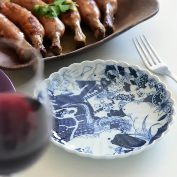 Premium Japanese Hasami Yaki Ceramic Plate Set of 4 - Handcrafted Animal Design Dinnerware for Home & Restaurant Use - Elegant Tableware for Sushi, Appetizers & Daily Dining