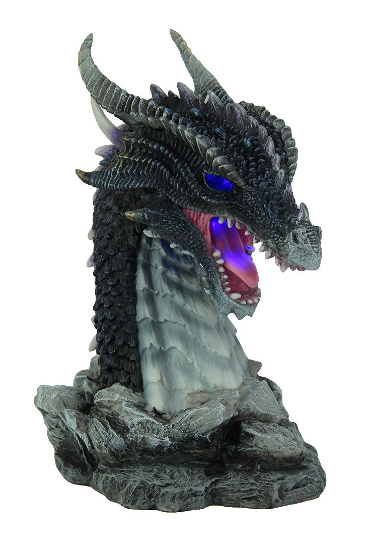 Veronese Design Hand-Painted Obsidian Dragon Bust Statue with LED Lights - Gothic Home Decor, Fantasy Collectible & Night Light for Bedroom, Office, or Gaming Room