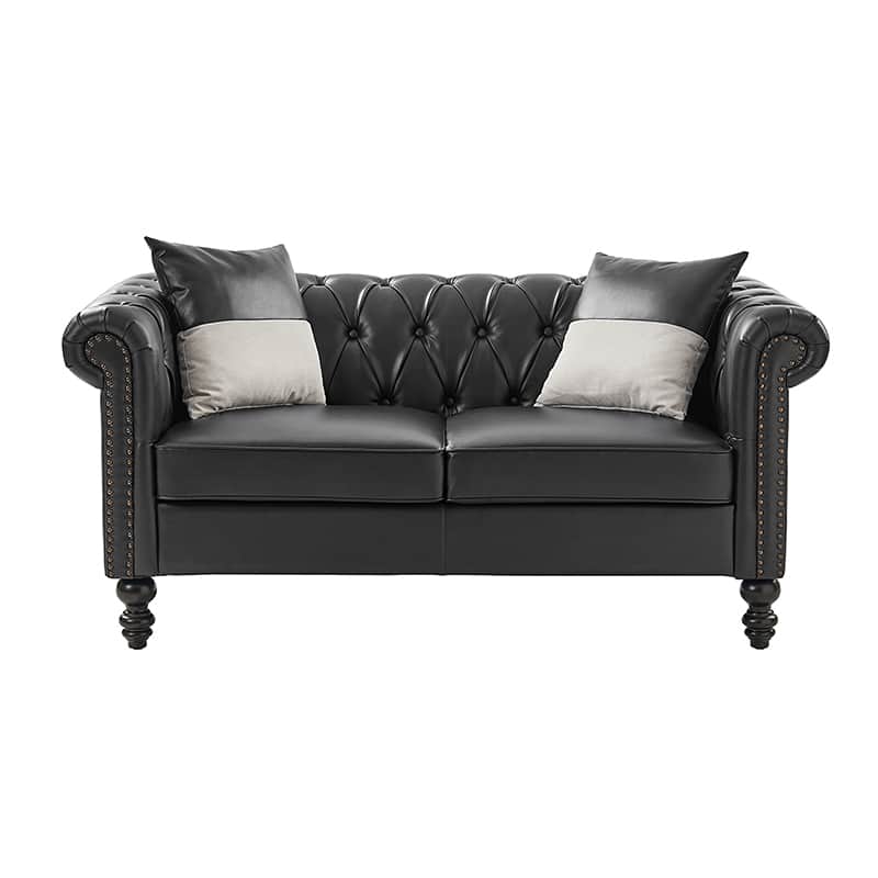 Premium Olga PU Leather Classic Rolled Arms Sofa - Modern Living Room Furniture with 2 Decorative Throw Pillows | Perfect for Small Spaces, Apartments & Cozy Home Decor