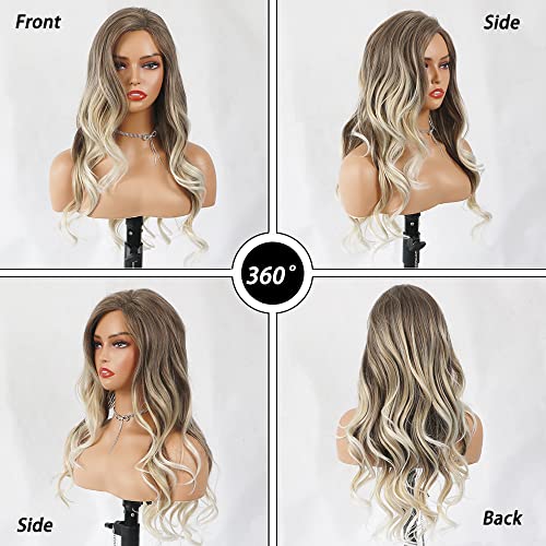 Curly Blonde Brown Reverse Ombre Wig - Long Synthetic Hairpiece for Cosplay, Halloween & Daily Fashion