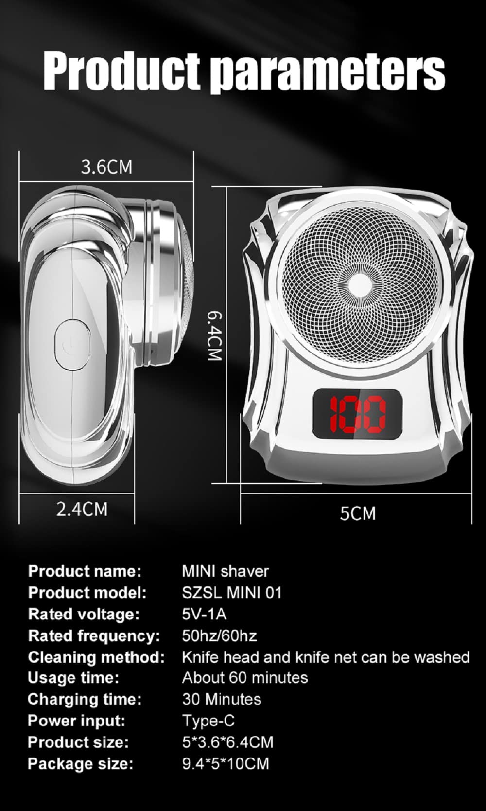 arVin Mini Electric Shaver for Men - Portable Wet/Dry Face Shaver with LED Display, IPX7 Waterproof & USB-C Rechargeable - Compact Travel Razor for Home, Office and On-The-Go Grooming