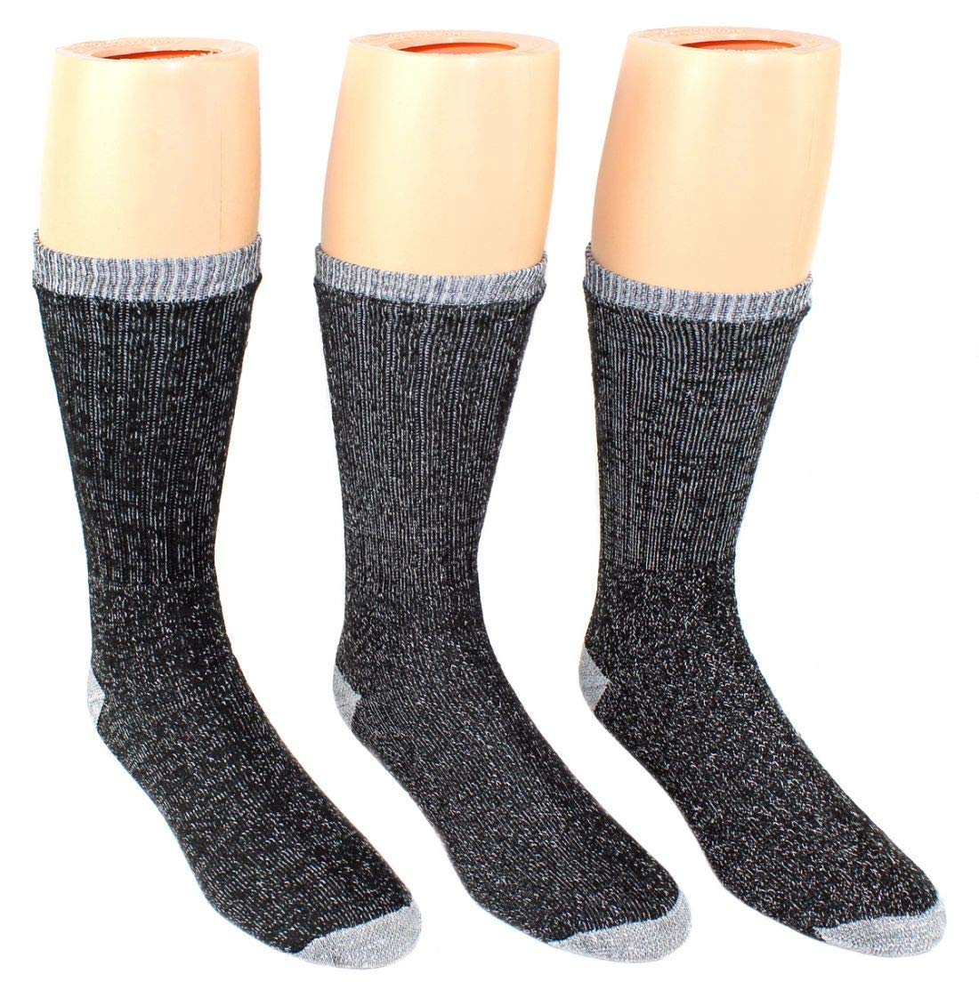 3 Pairs Gray & Black Wool Cotton Socks - Thermal Hiking Socks for Men & Women - Warm Winter Thick Socks for Outdoor Activities, Camping & Snow Sports