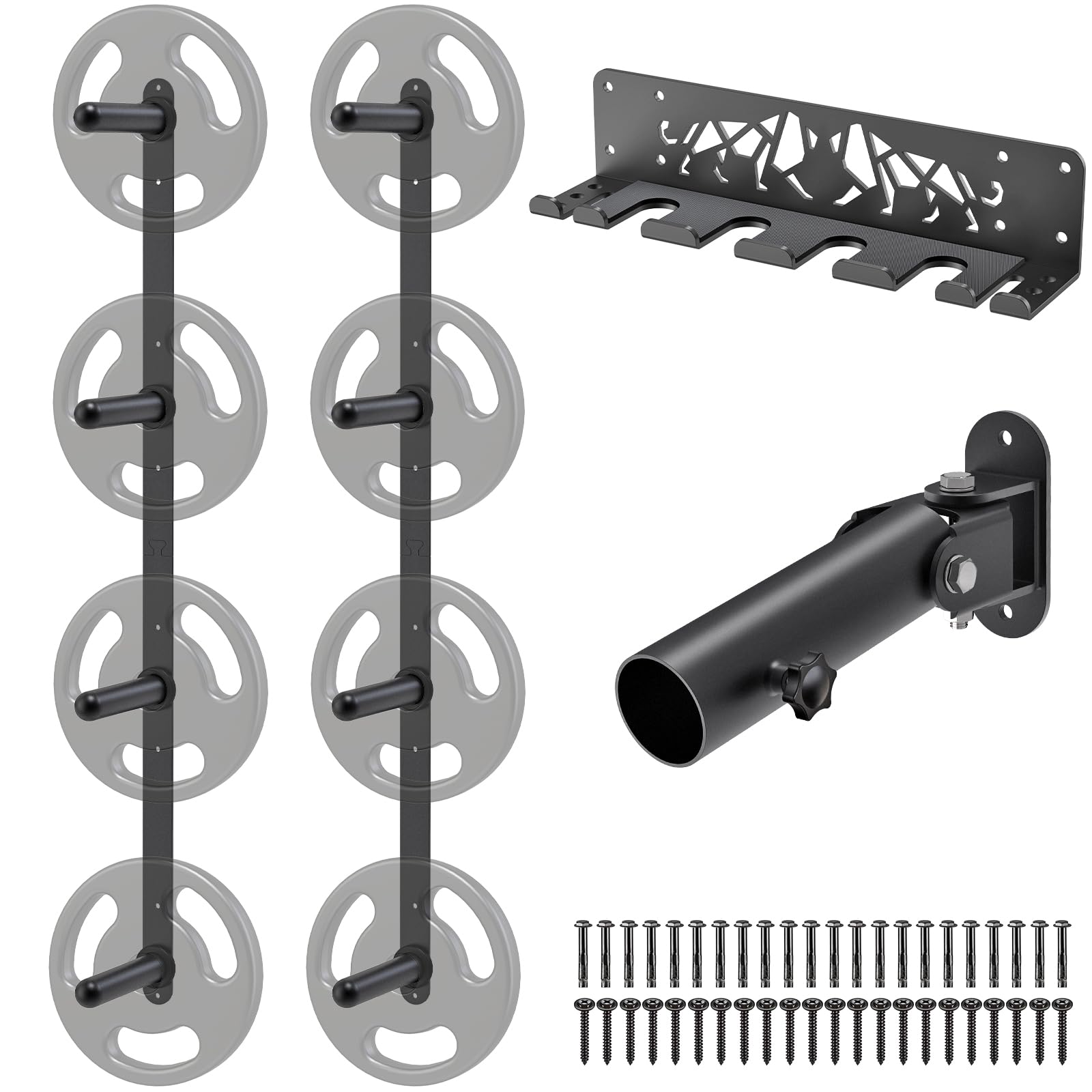 **Kipika Gym Organizer Set - 2 Pack Wall Mounted Weight Plate & Barbell Storage Rack with T-Bar Row Landmine Platform - Heavy Duty Steel Construction, Easy Installation - Perfect for Home Gym & CrossFit Workouts**