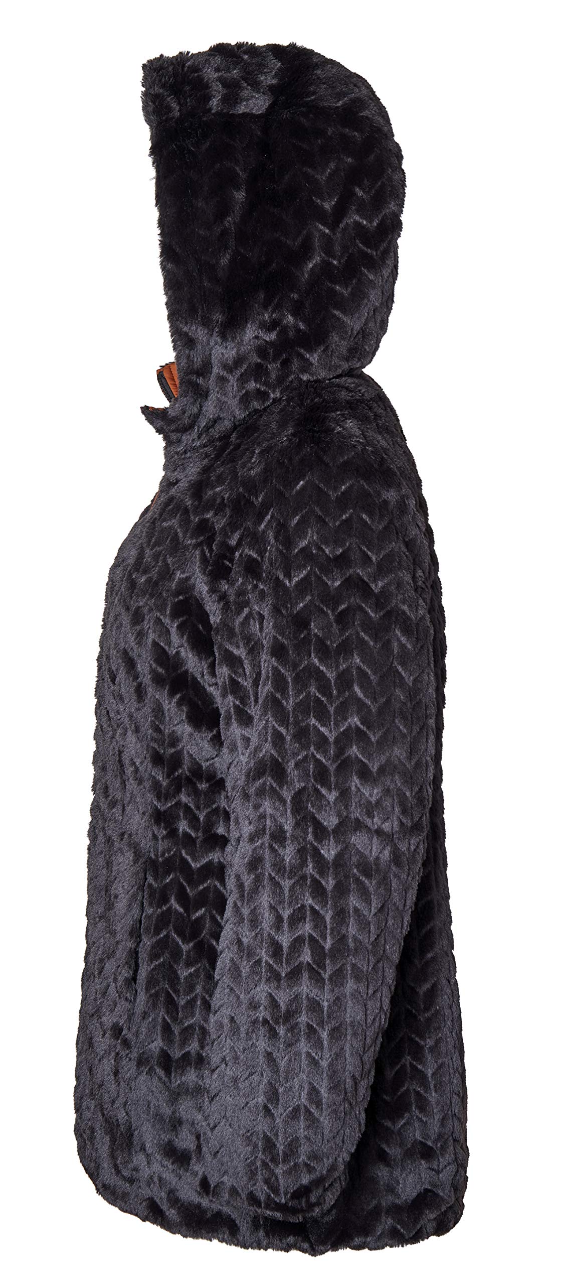 Women's Reversible Hooded Puffer Jacket - Black Chevron Faux Fur Winter Coat for Cold Weather | Warm Outerwear for Snow, Skiing & Everyday Winter Fashion