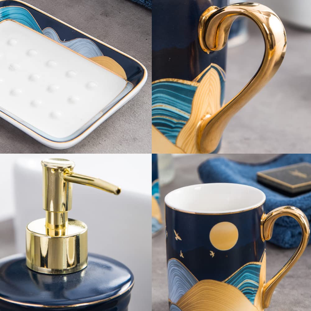 Premium 5-Piece Ceramic Bathroom Accessory Set - Toothbrush Holder, Soap Dispenser, Soap Dish & 2 Toothbrush Mugs - Elegant Bathroom Decor for Modern Homes, Apartments & Guest Bathrooms