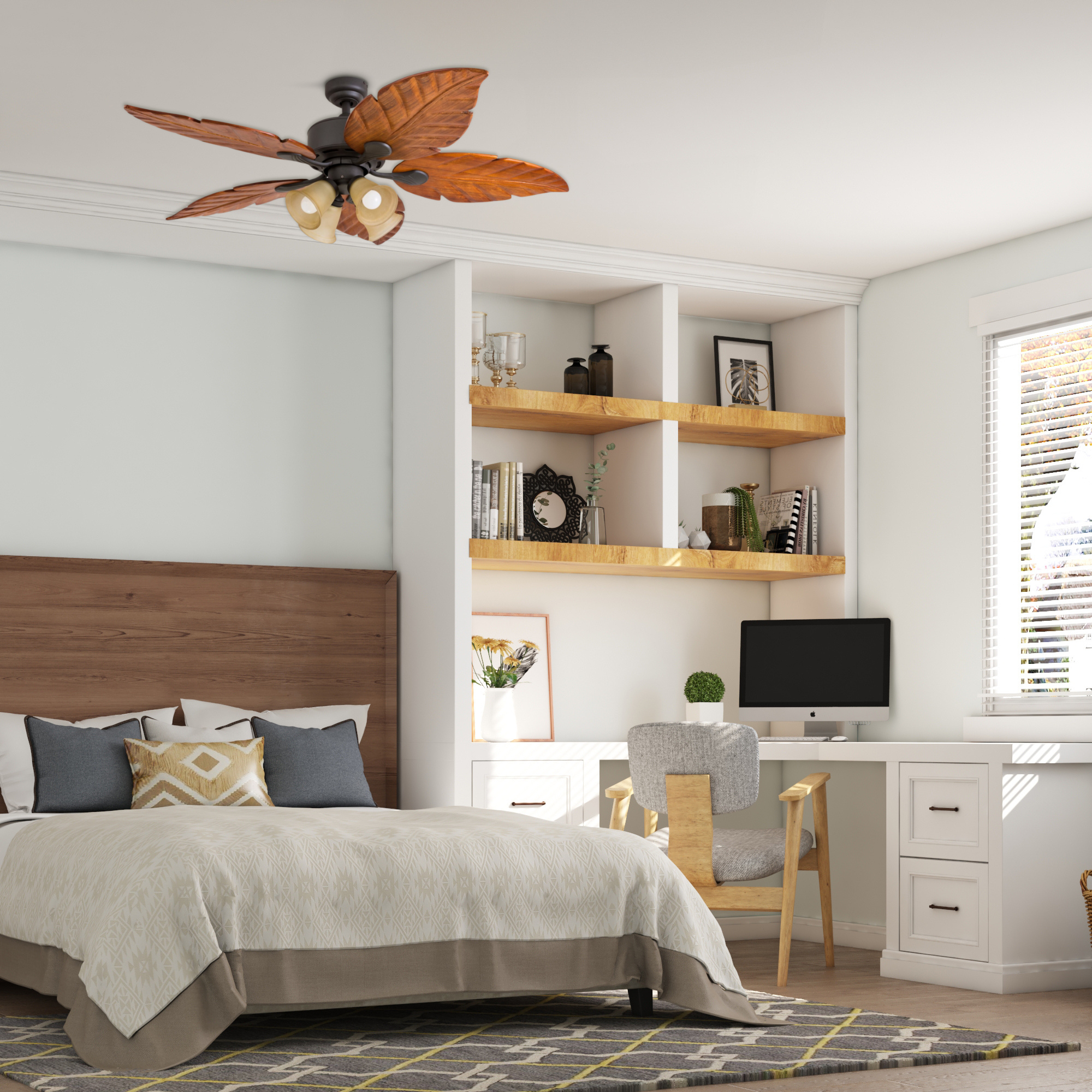 52 Inch Bronze Remote Control Ceiling Fan with Light - Modern Energy Efficient Indoor Cooling Fan for Living Room, Bedroom, and Office