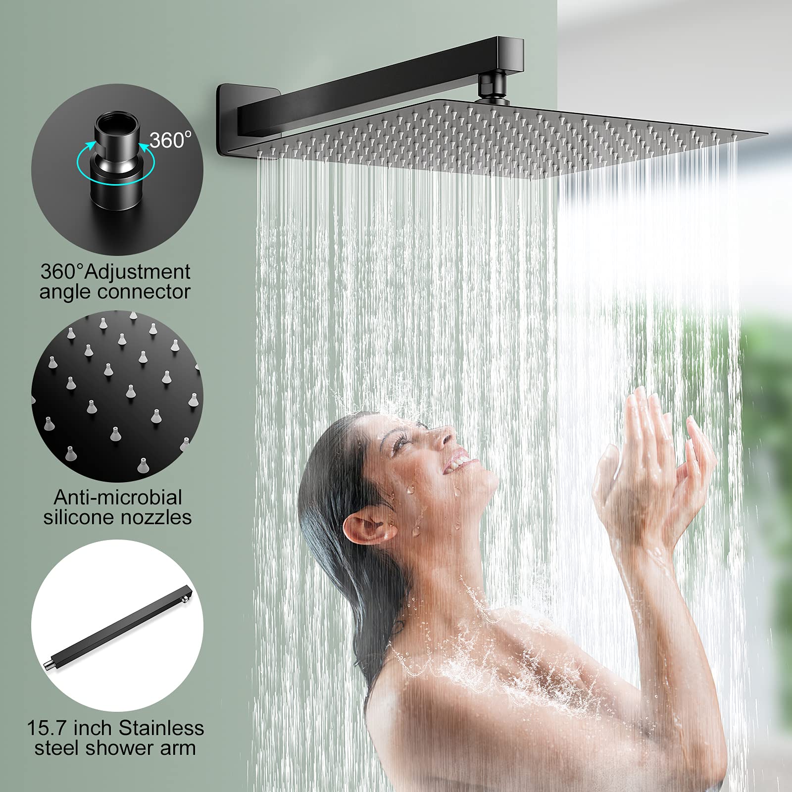 12 Inch Matte Black High Pressure Rain Shower Head with Handheld - Wall Mounted Shower System Combo Set with Brass Valve - Perfect for Modern Bathroom & Spa-Like Shower Experience