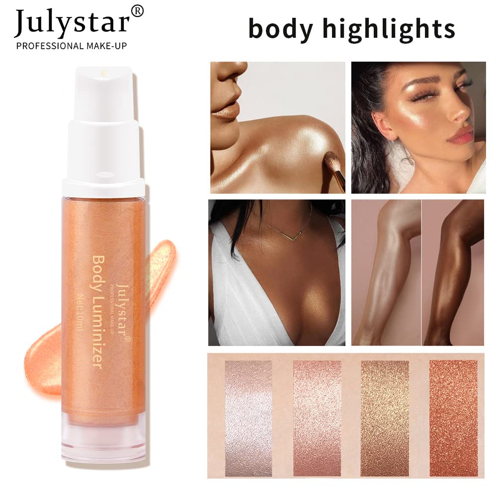 Julystar Liquid Body Highlighter - Full Body Illuminating Glow Drops for Face & Body, Shimmering Highlighter Makeup (02# Golden Glow) - Perfect for Beach Parties, Summer Vacations & Night Out Makeup